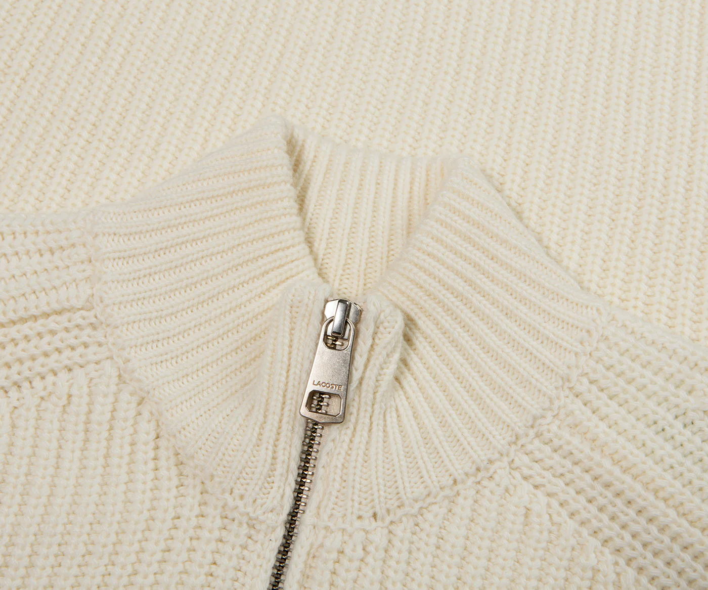 Lacoste Cream Carded Wool 1/4 Zip Sweater - Image 2