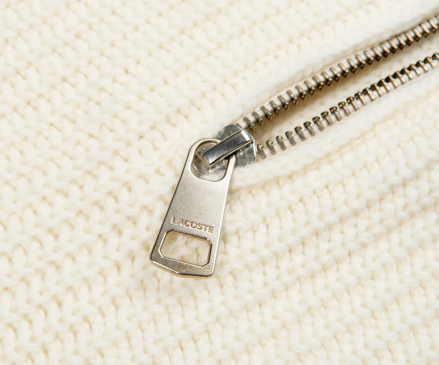 Lacoste Cream Carded Wool 1/4 Zip Sweater - Image 3
