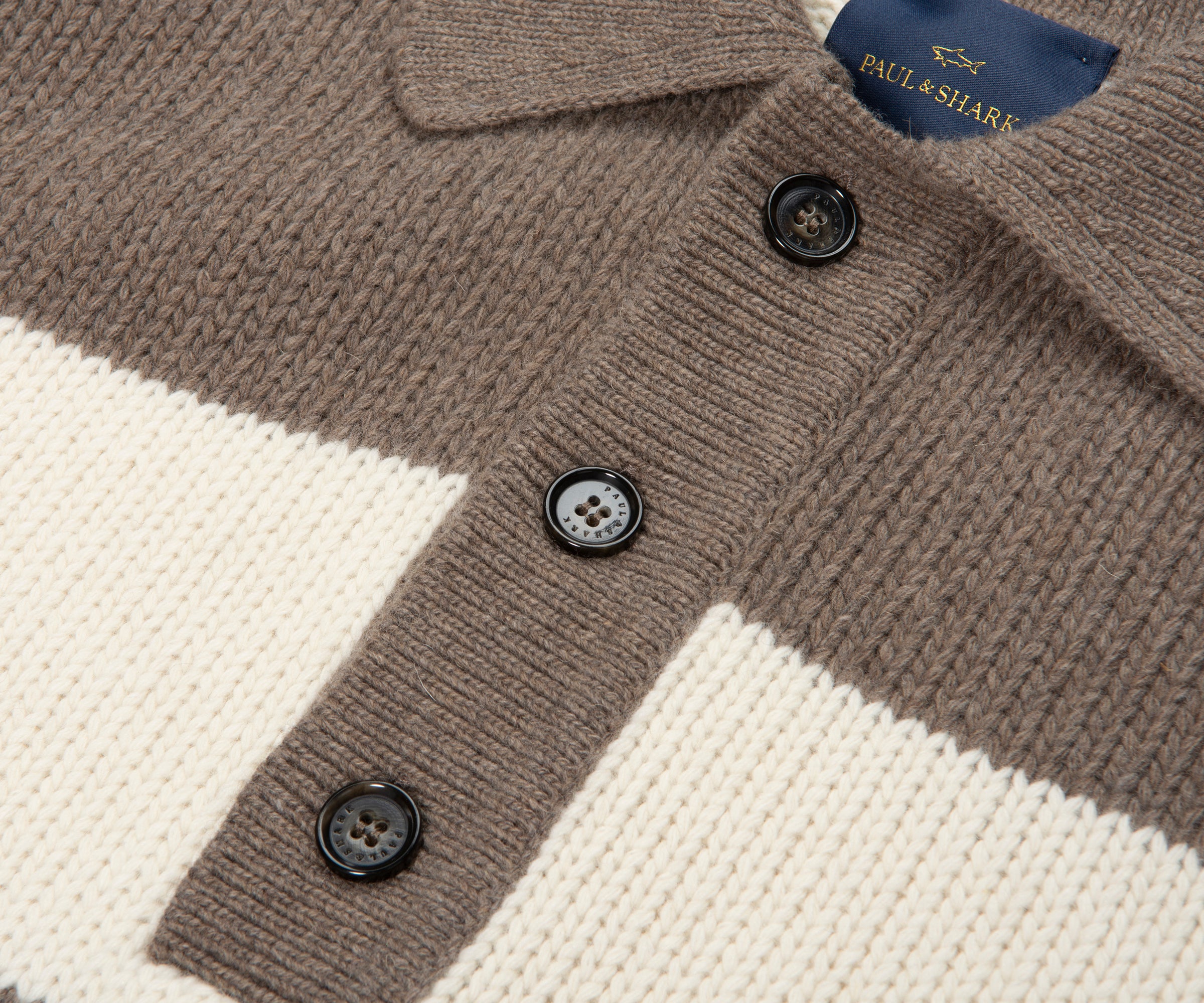 Paul & Shark Brown/Cream Knitted Buttoned Rugby Shirt - Image 3