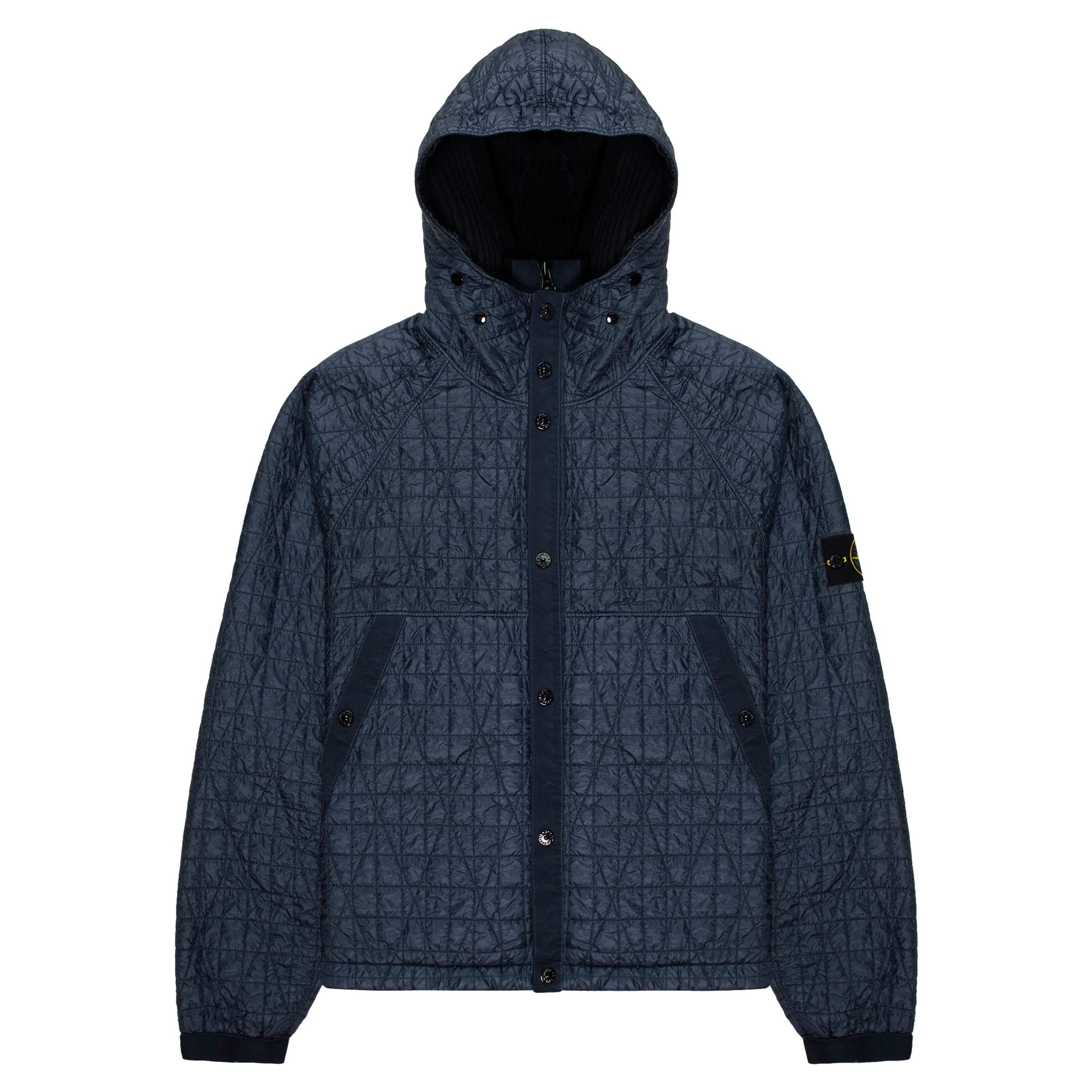 Stone Island Blue Crinkle Reps Ny Quilted Hooded Jacket
