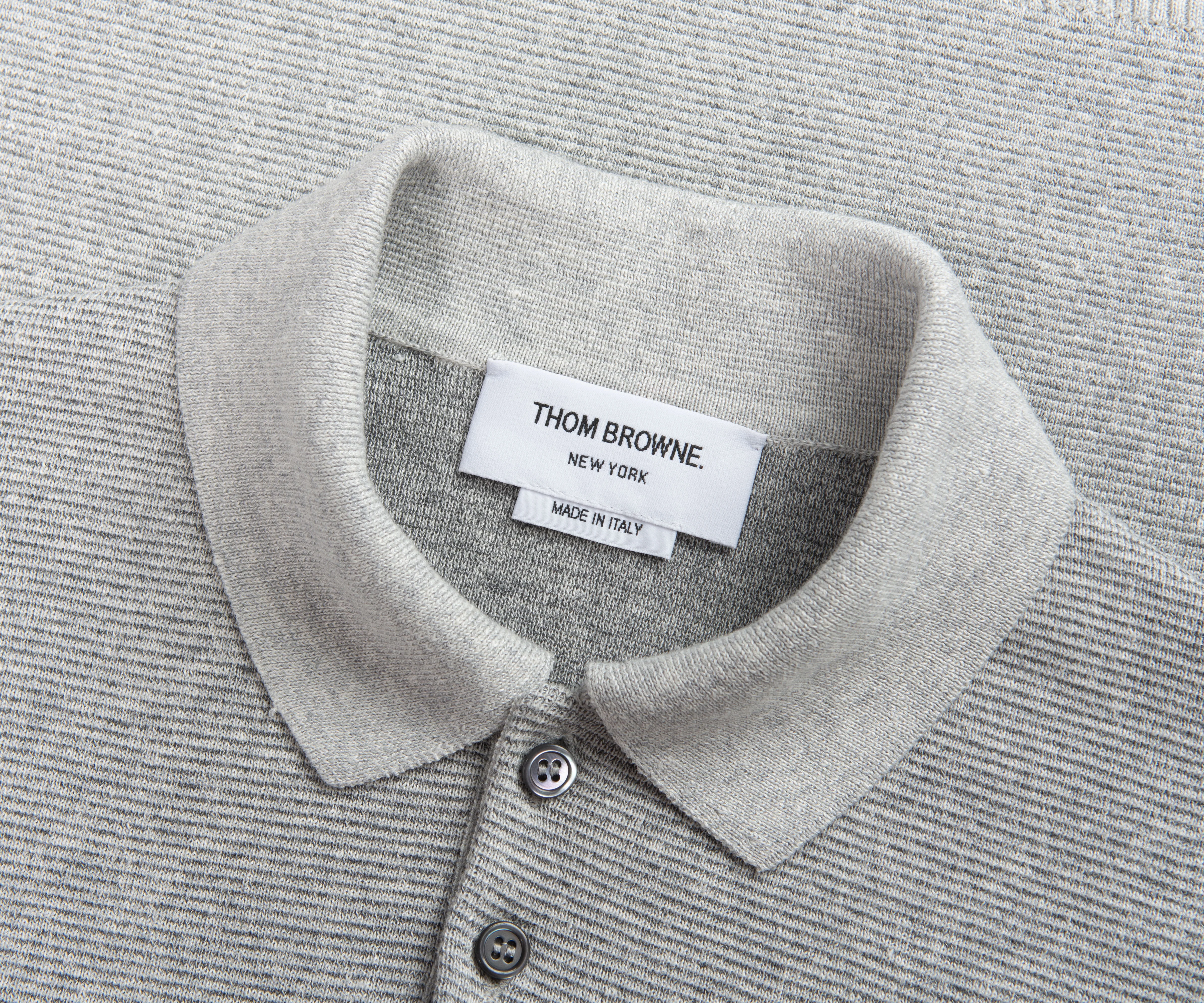 Thom Browne Grey Textured Stripe Stitch Polo - Image 2