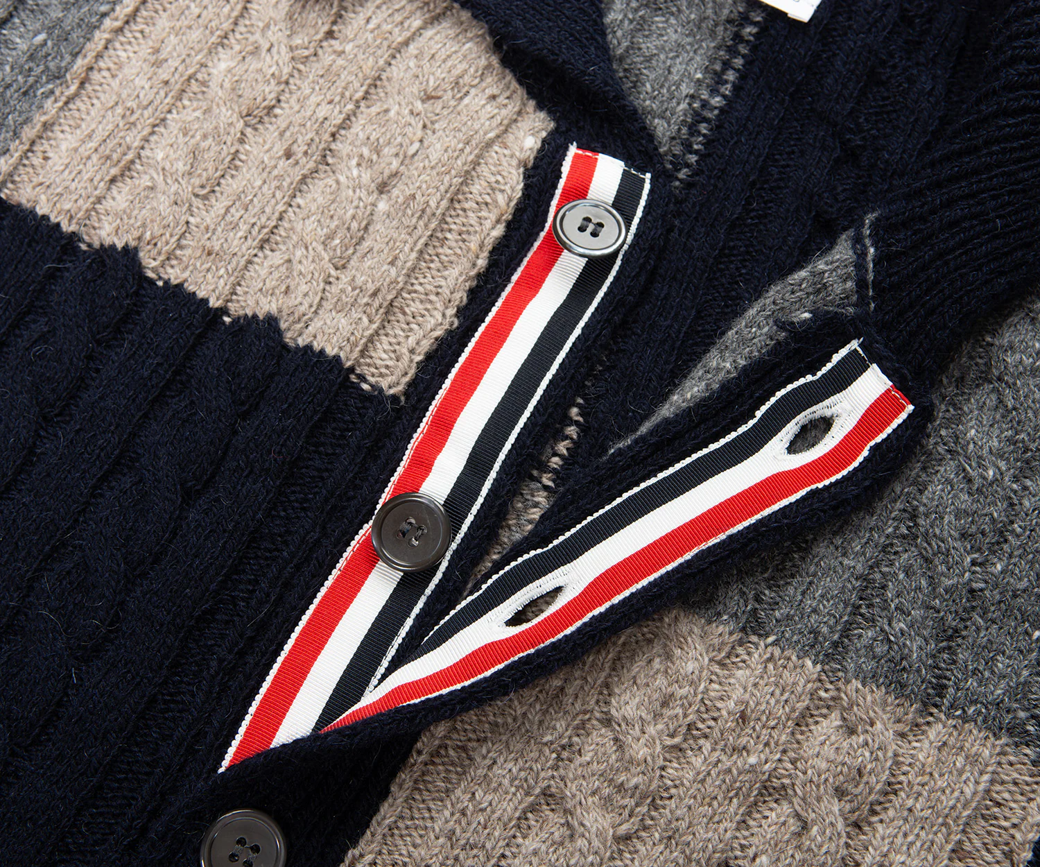 Thom Browne Multi Patchwork Cable Knit Cardigan - Image 4