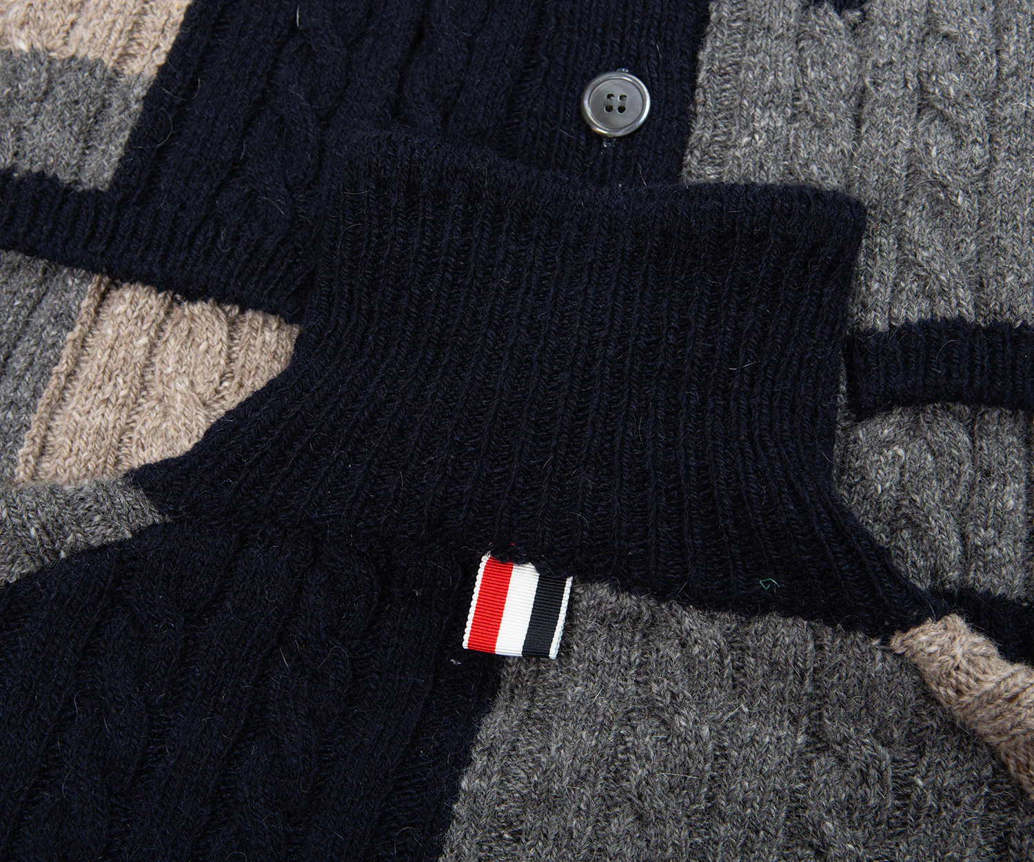 Thom Browne Multi Patchwork Cable Knit Cardigan - Image 7