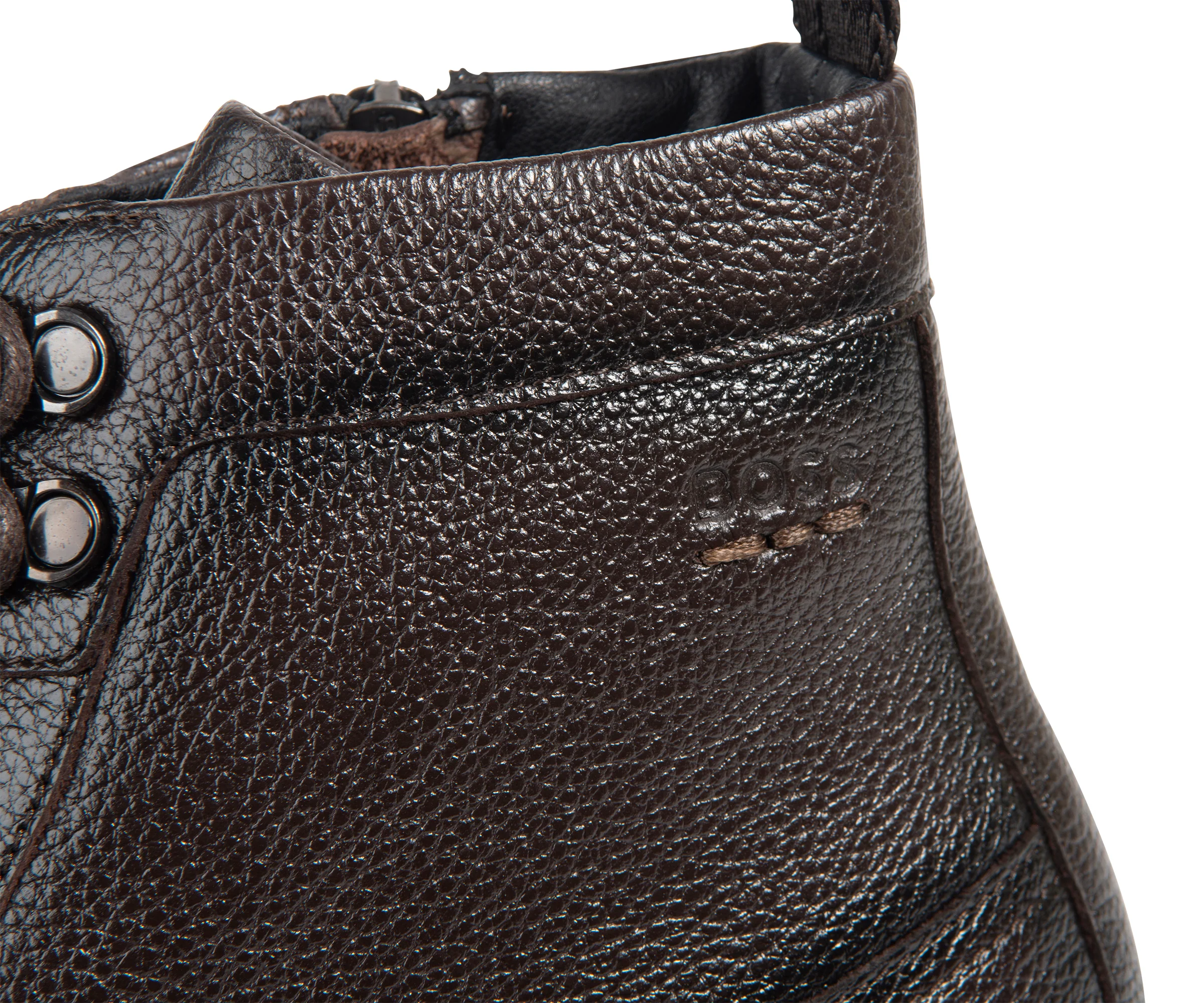 Boss Brown Grained Leather Half Boots - Image 3