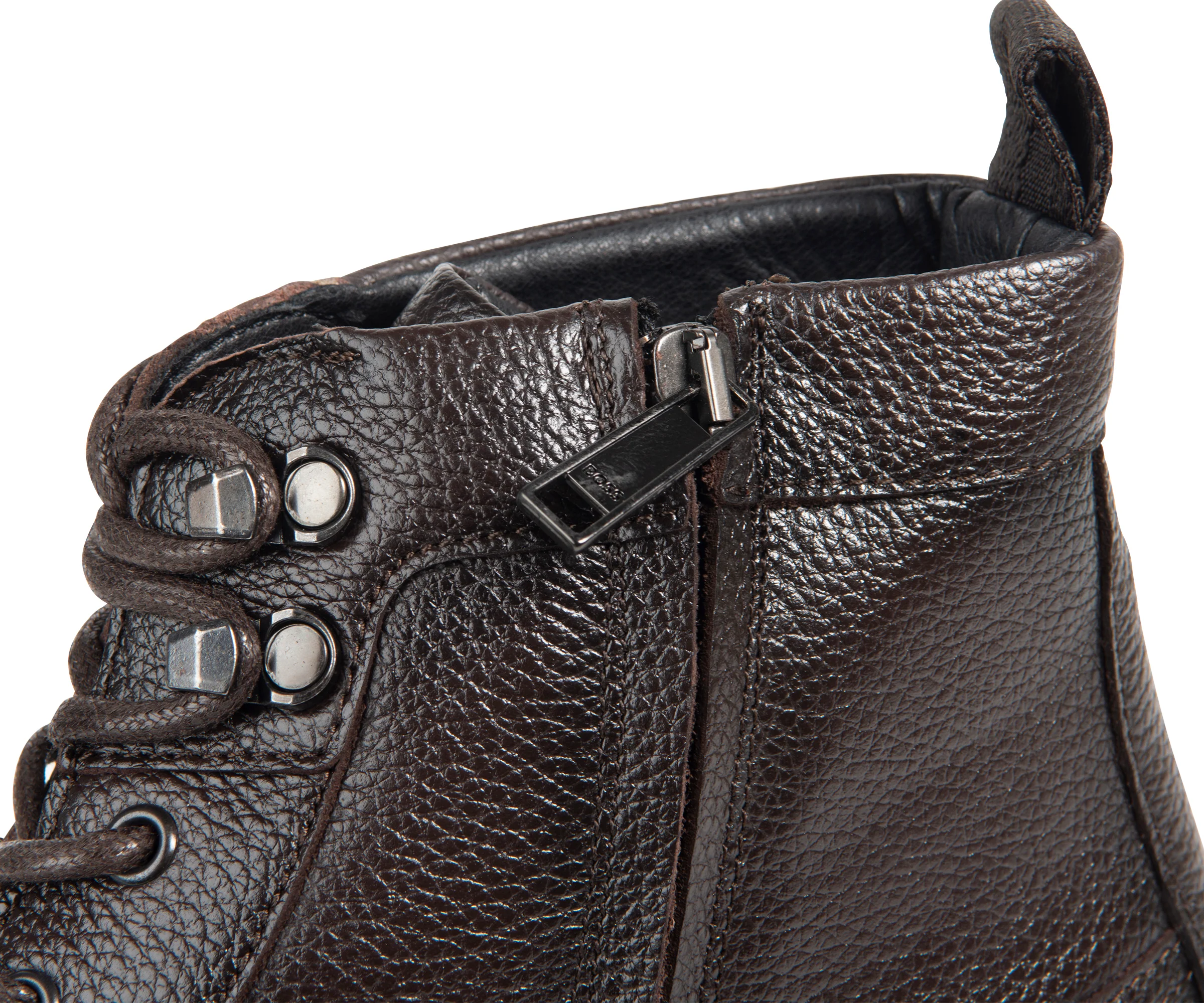Boss Brown Grained Leather Half Boots - Image 4