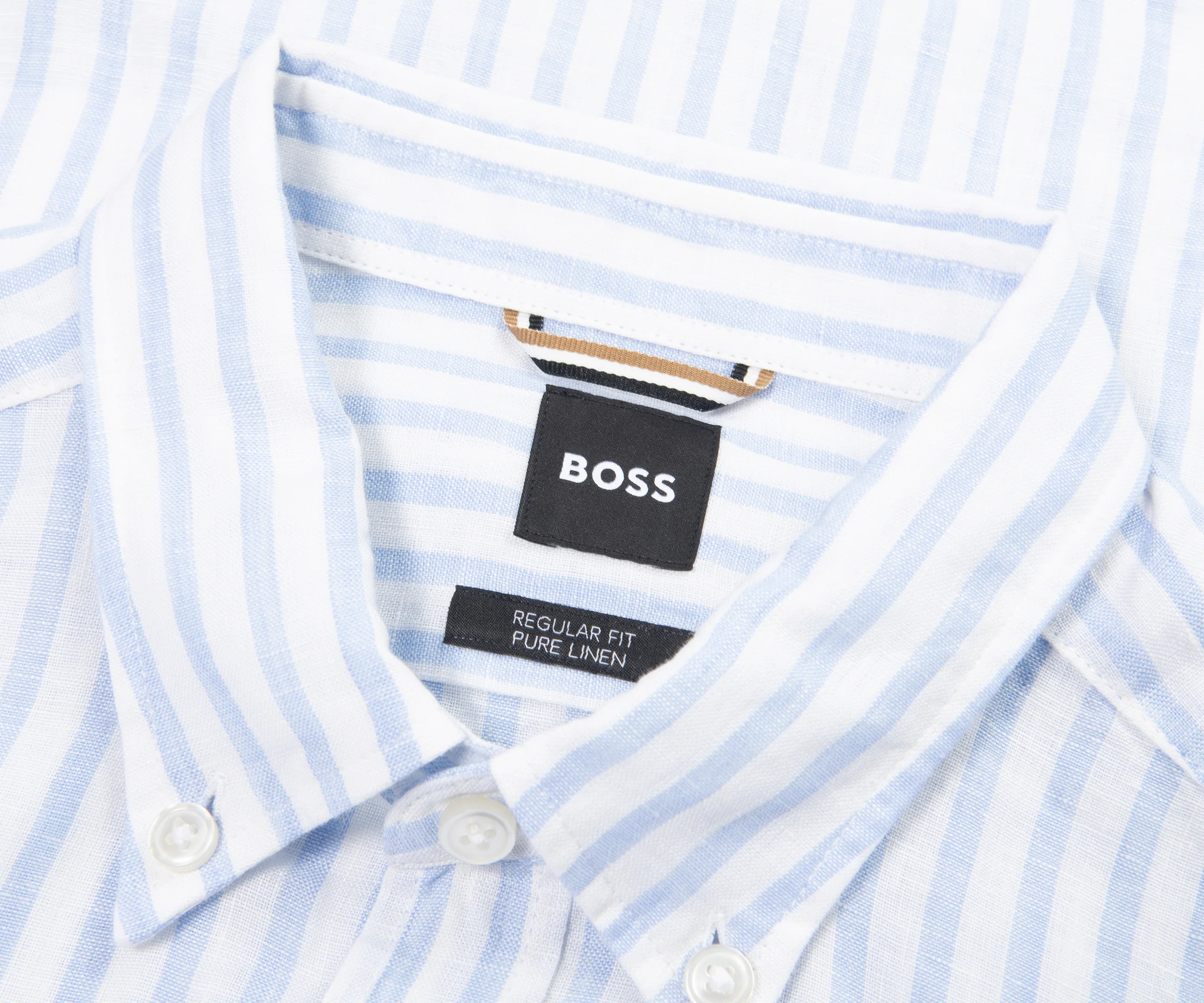 Boss C Liam White/Blue Striped Linen Shirt - Image 2