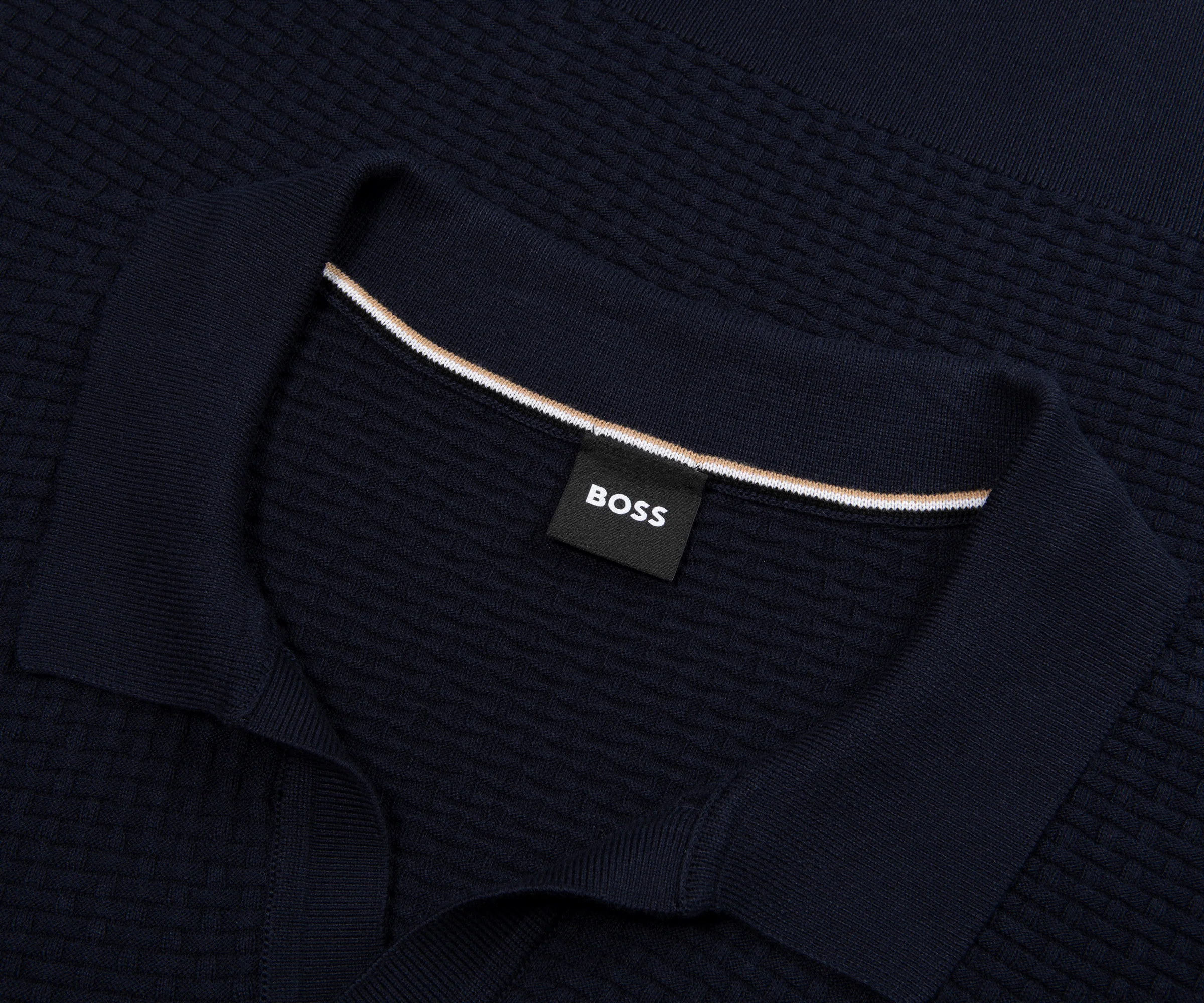 Boss H-Natalo Navy Knitted Polo - Image 2