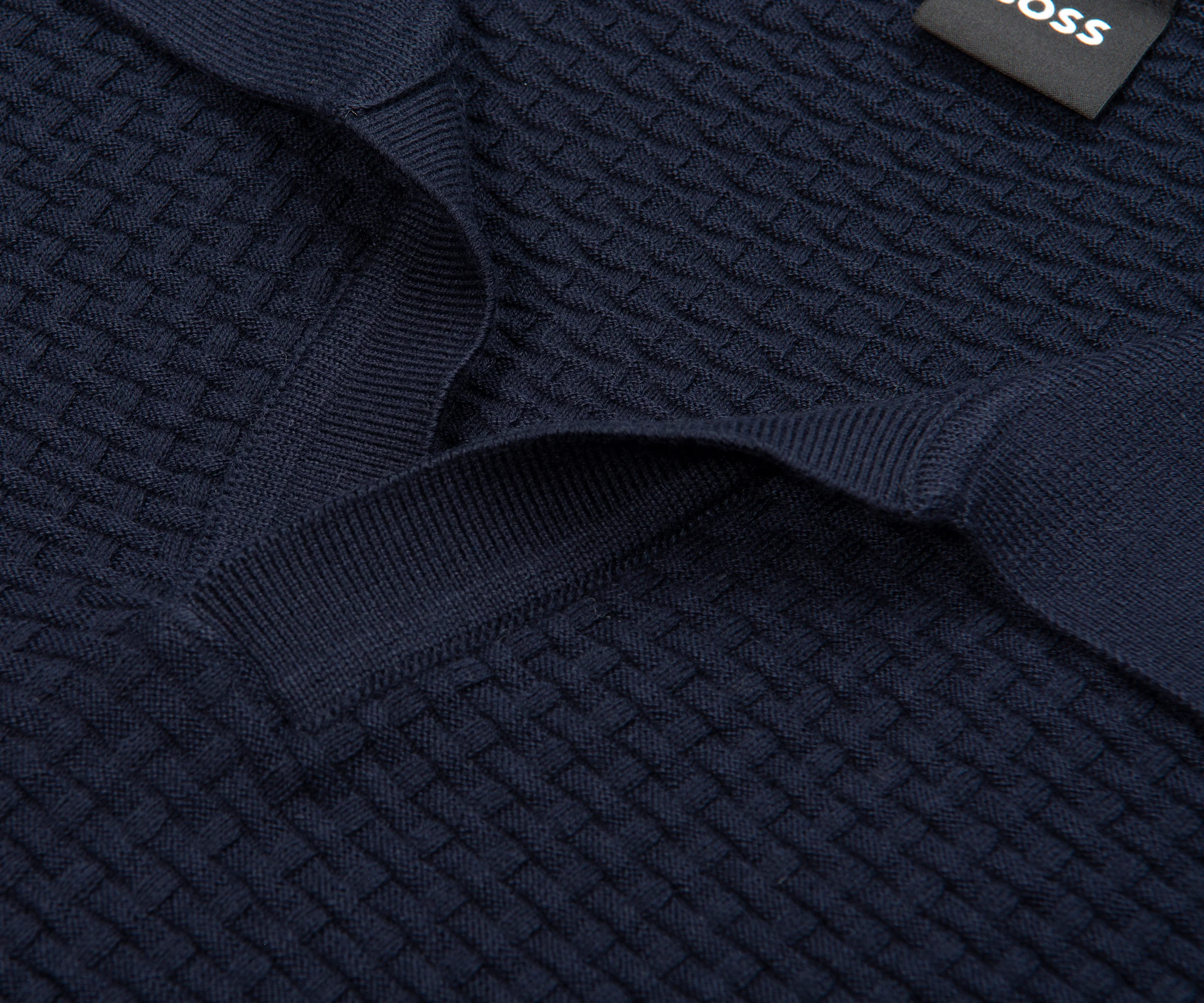 Boss H-Natalo Navy Knitted Polo - Image 3