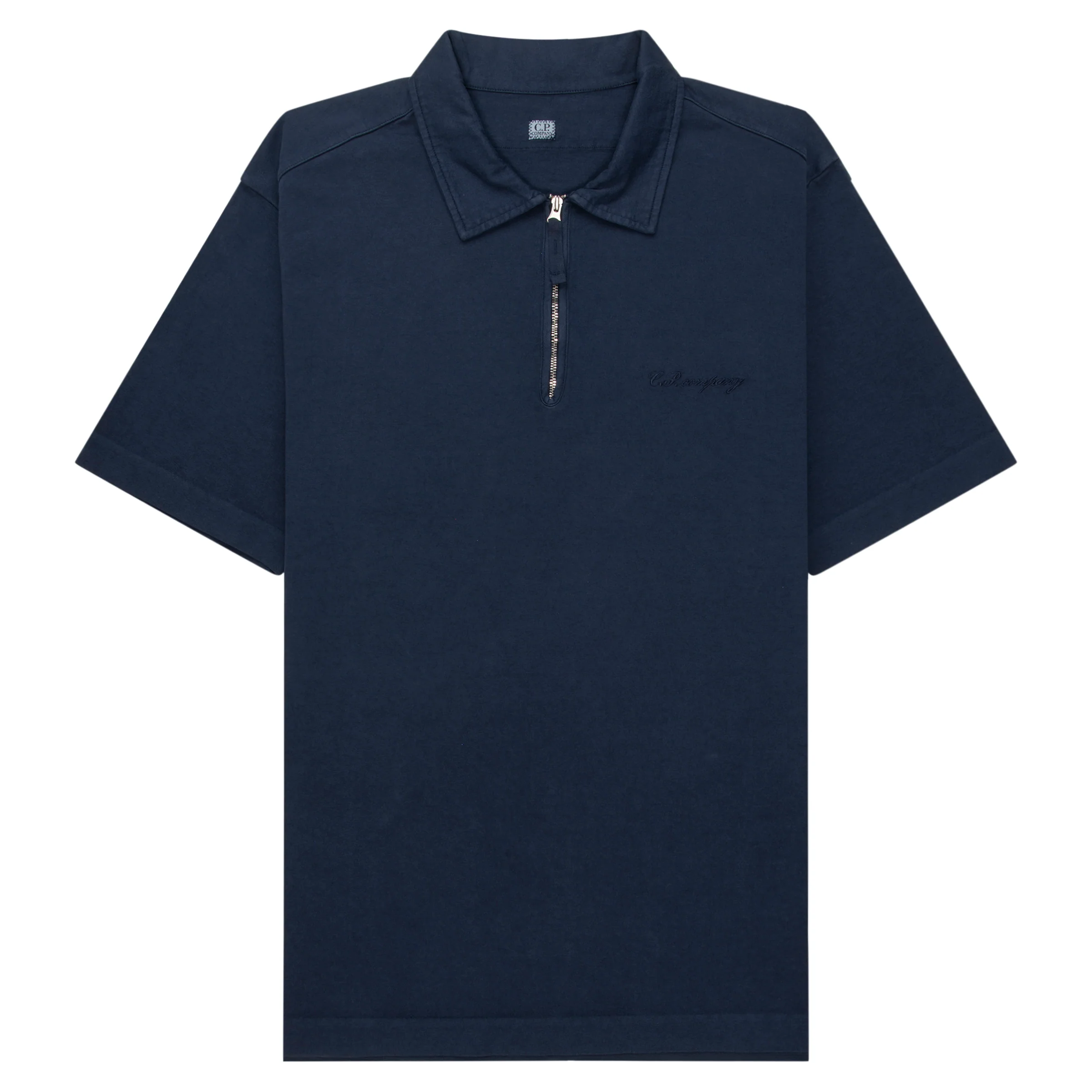 C.P. Company Indigo Script Logo Zip Polo