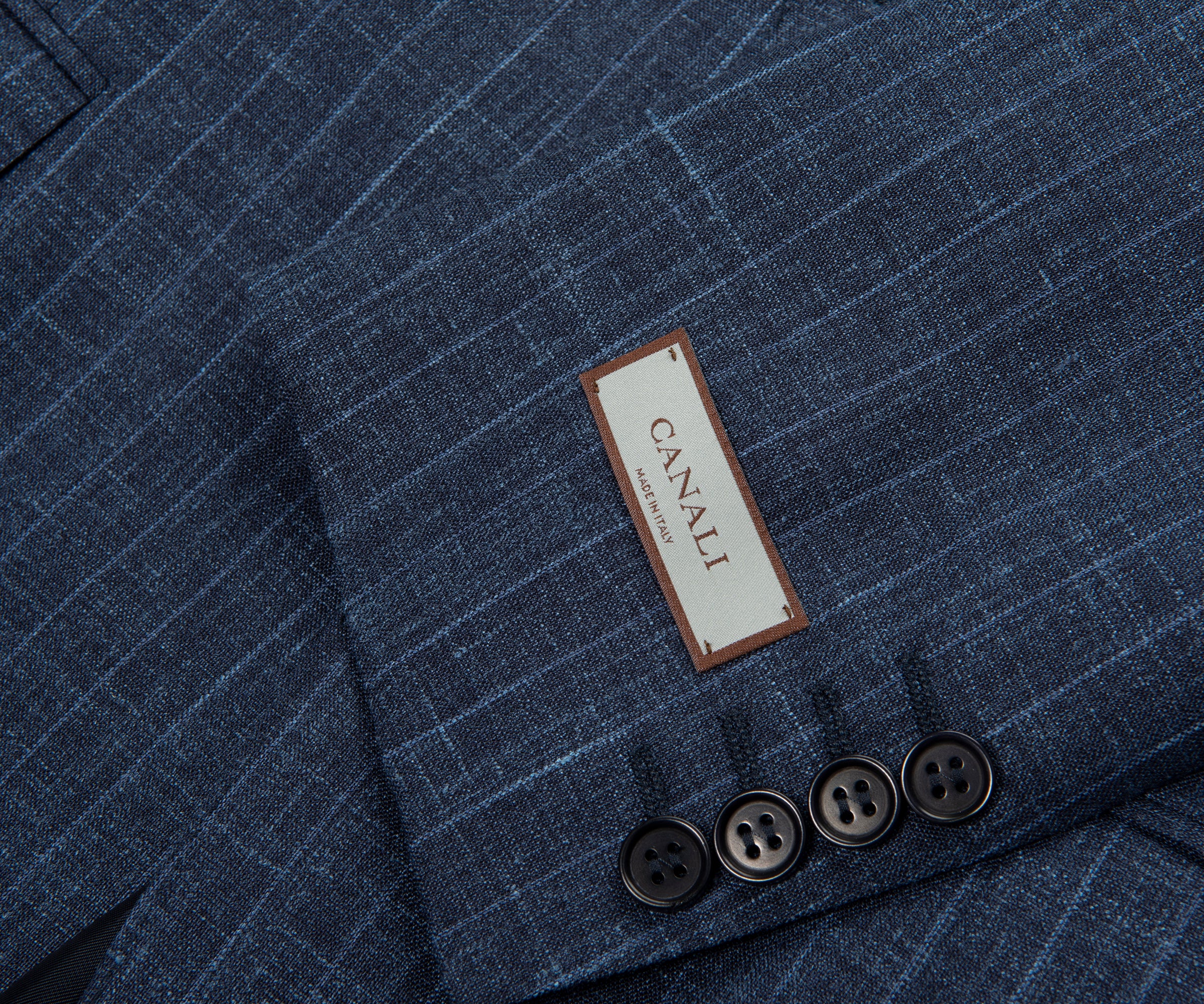 Canali Navy Fine Stripe Wool Silk Linen Suit - Image 6