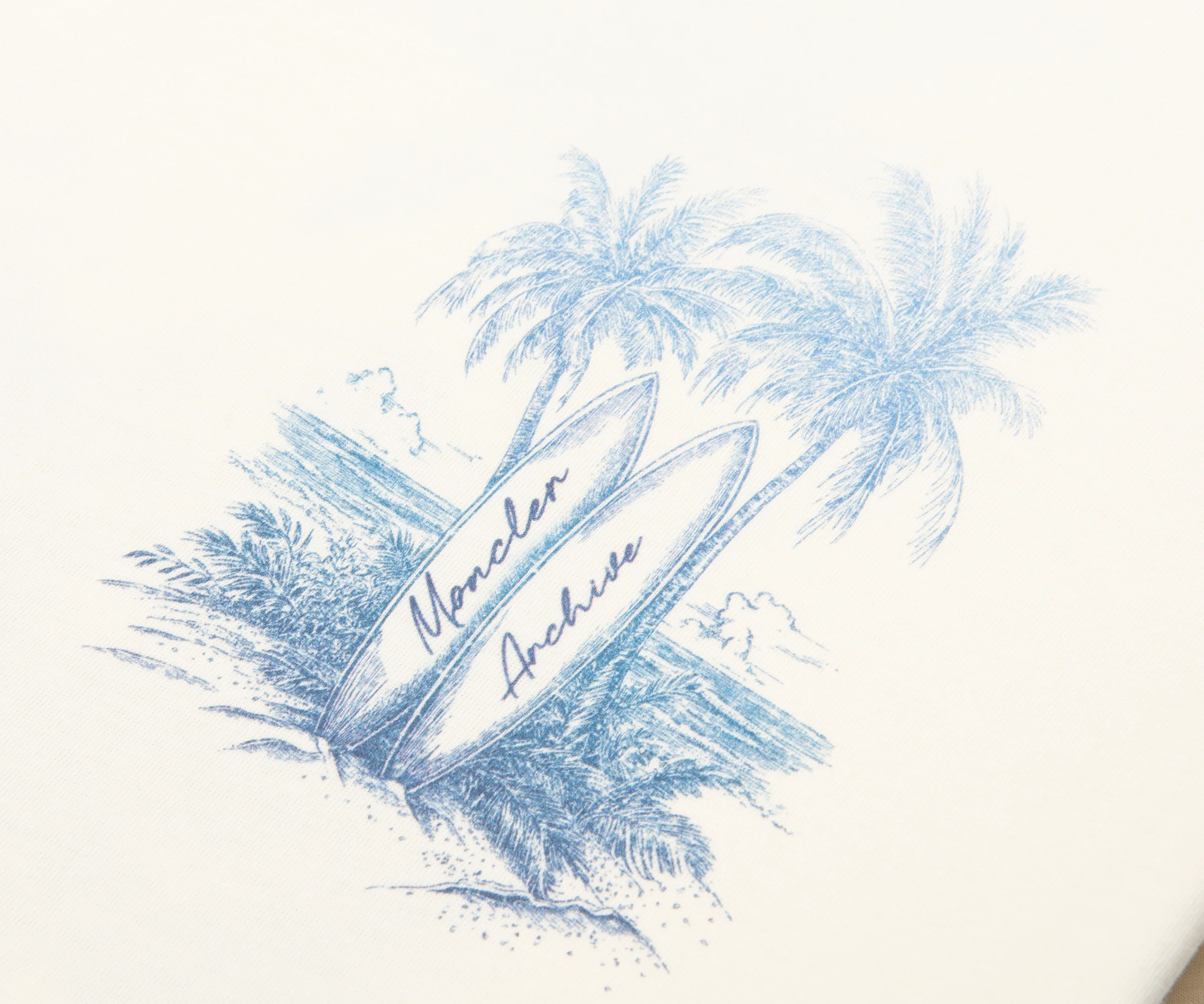 Moncler Cream/Blue Paradise Archive Print SS T-Shirt - Image 3