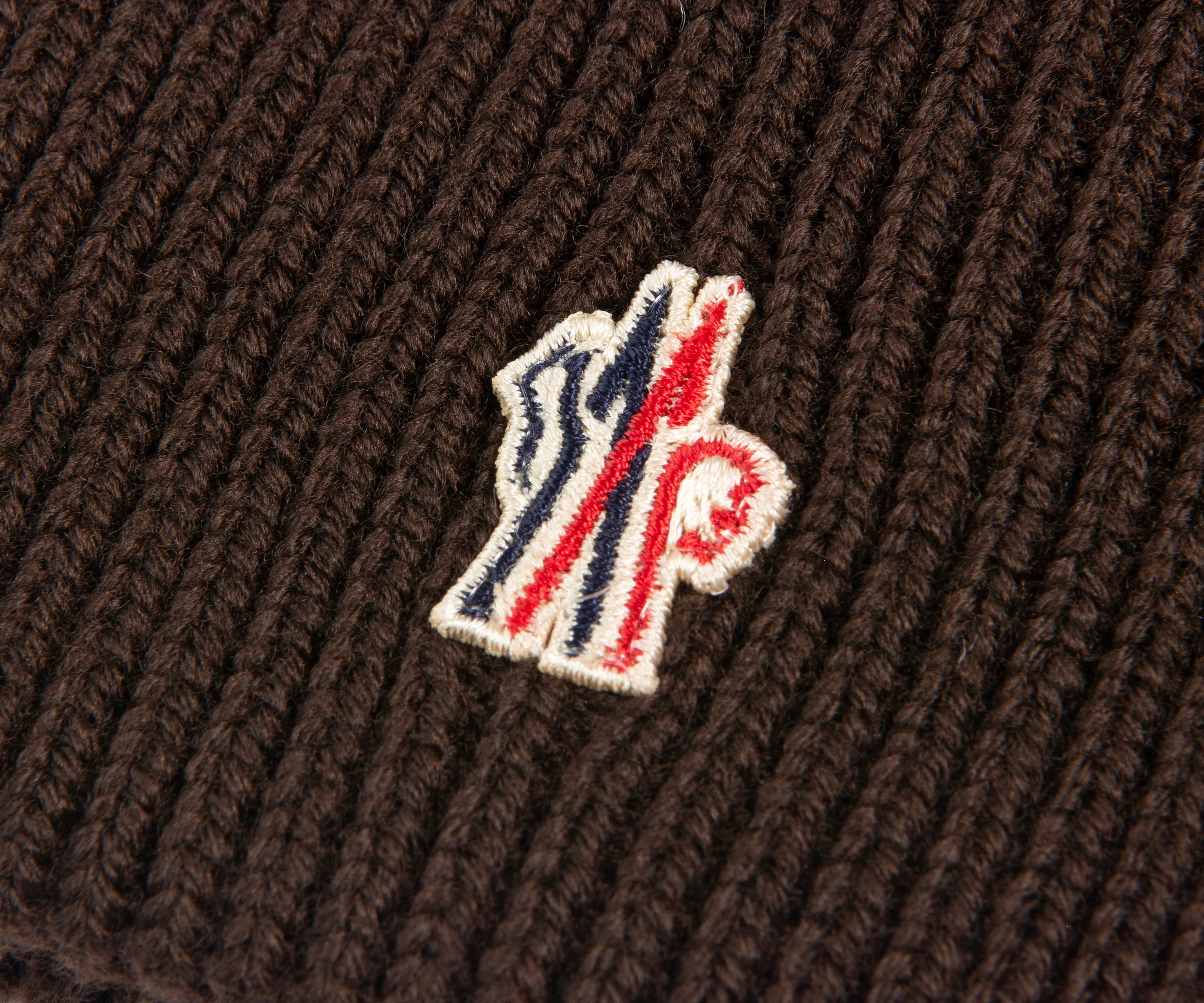 Moncler Grenoble Brown Small Logo Beanie - Image 2