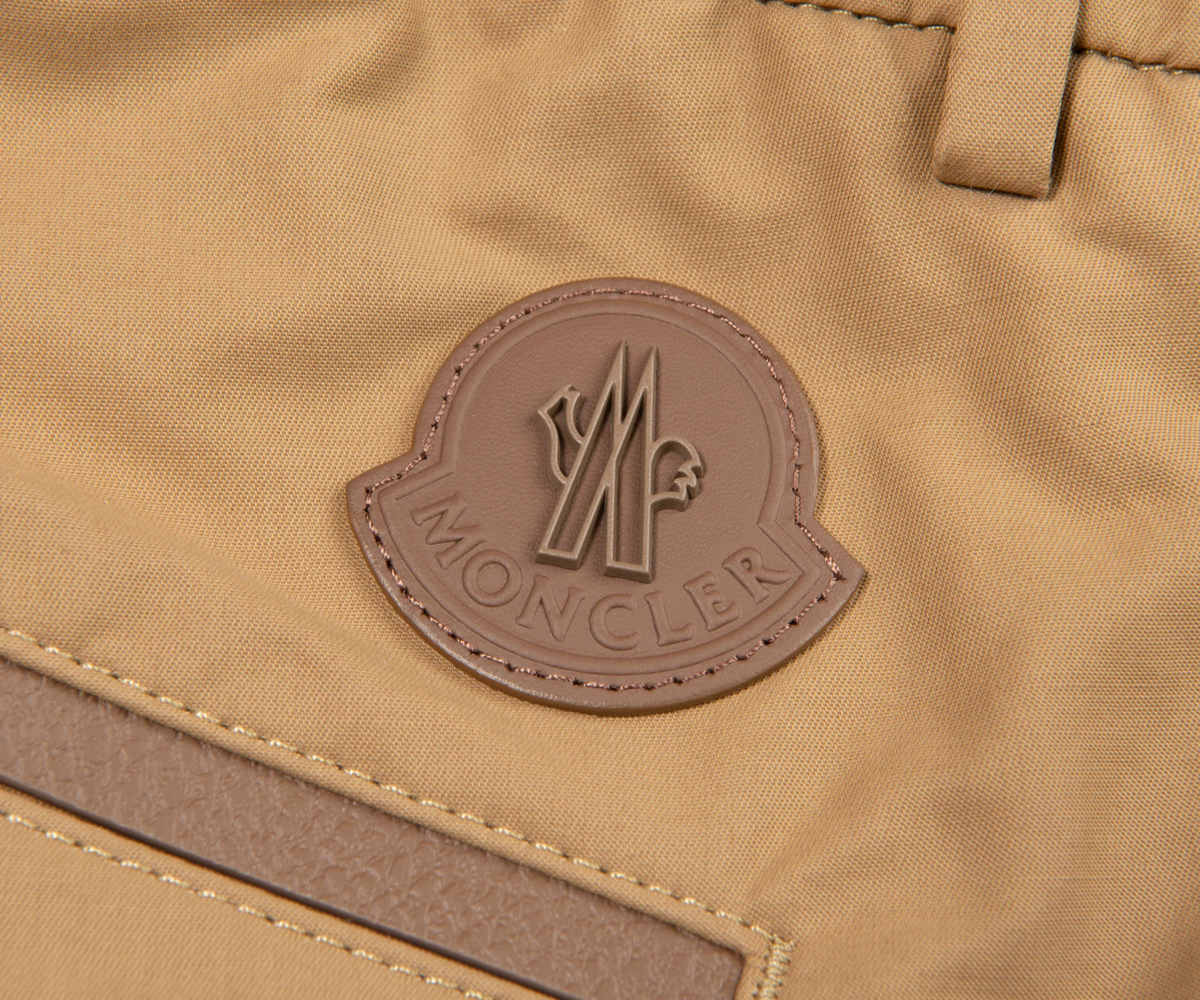 Moncler Khaki Leather Detailed Tie Waist Chinos - Image 3