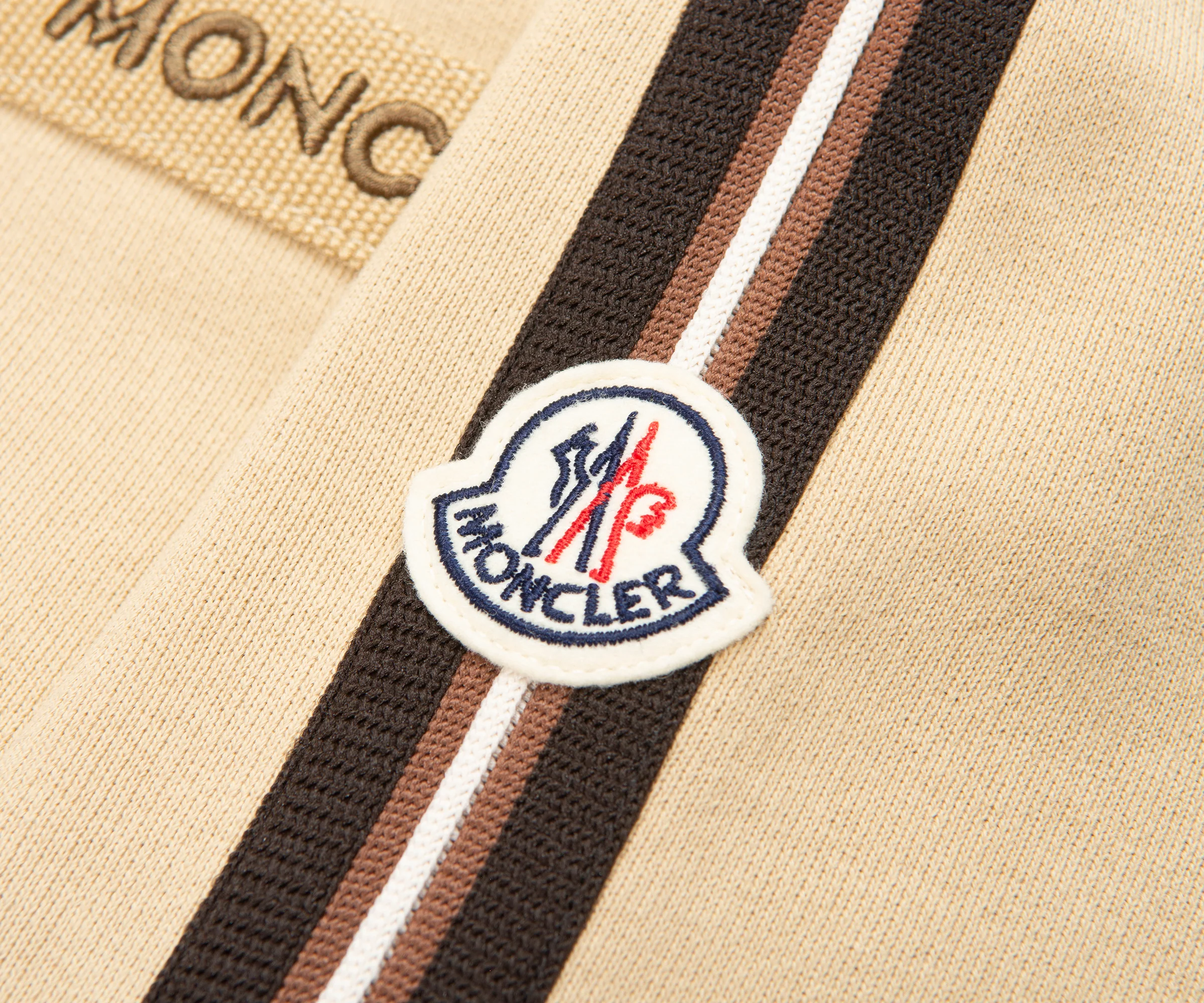 Moncler Sand Full Zip Brown Trimming Nylon Hooded Sweater - Image 4