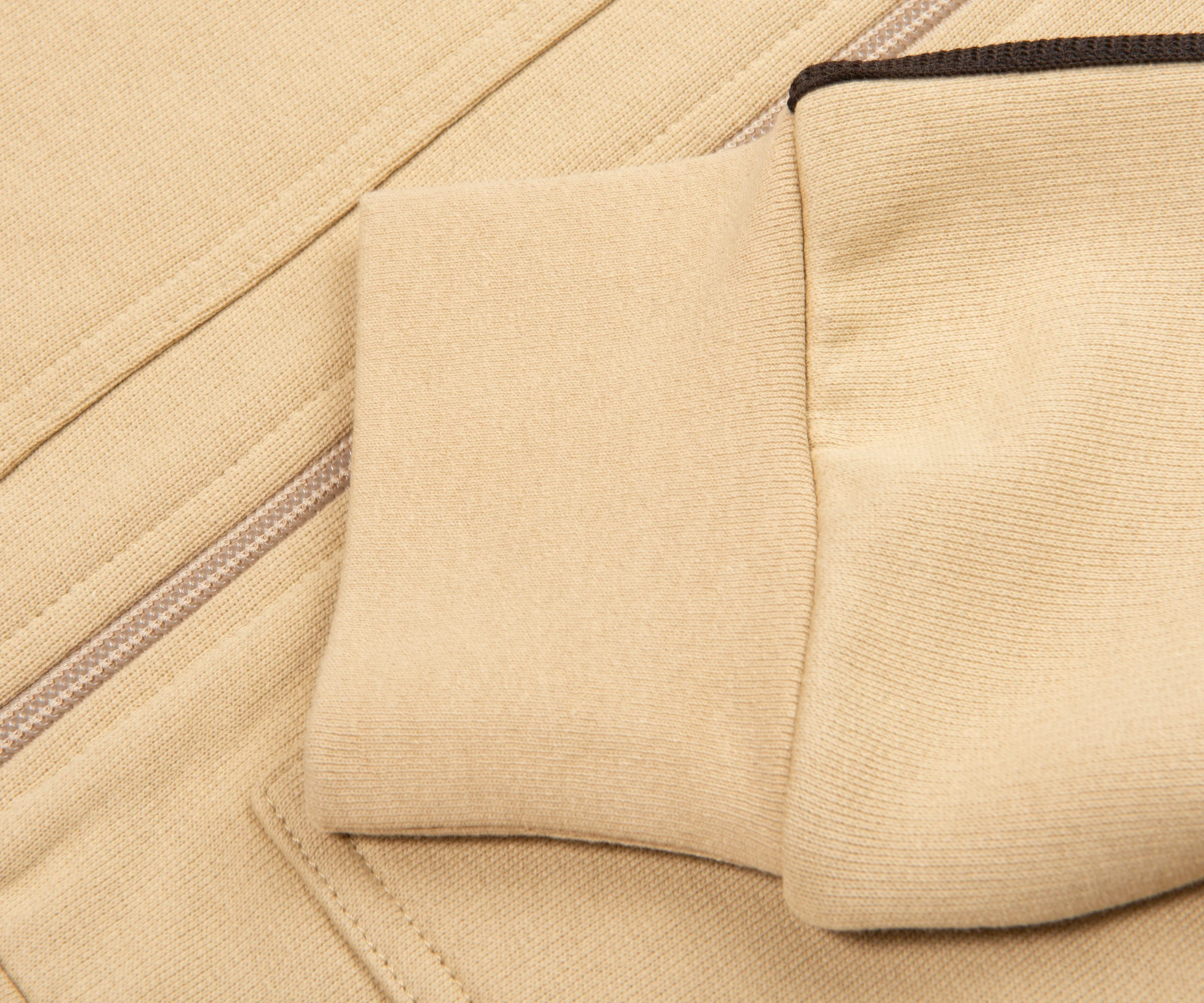 Moncler Sand Full Zip Brown Trimming Nylon Hooded Sweater - Image 7