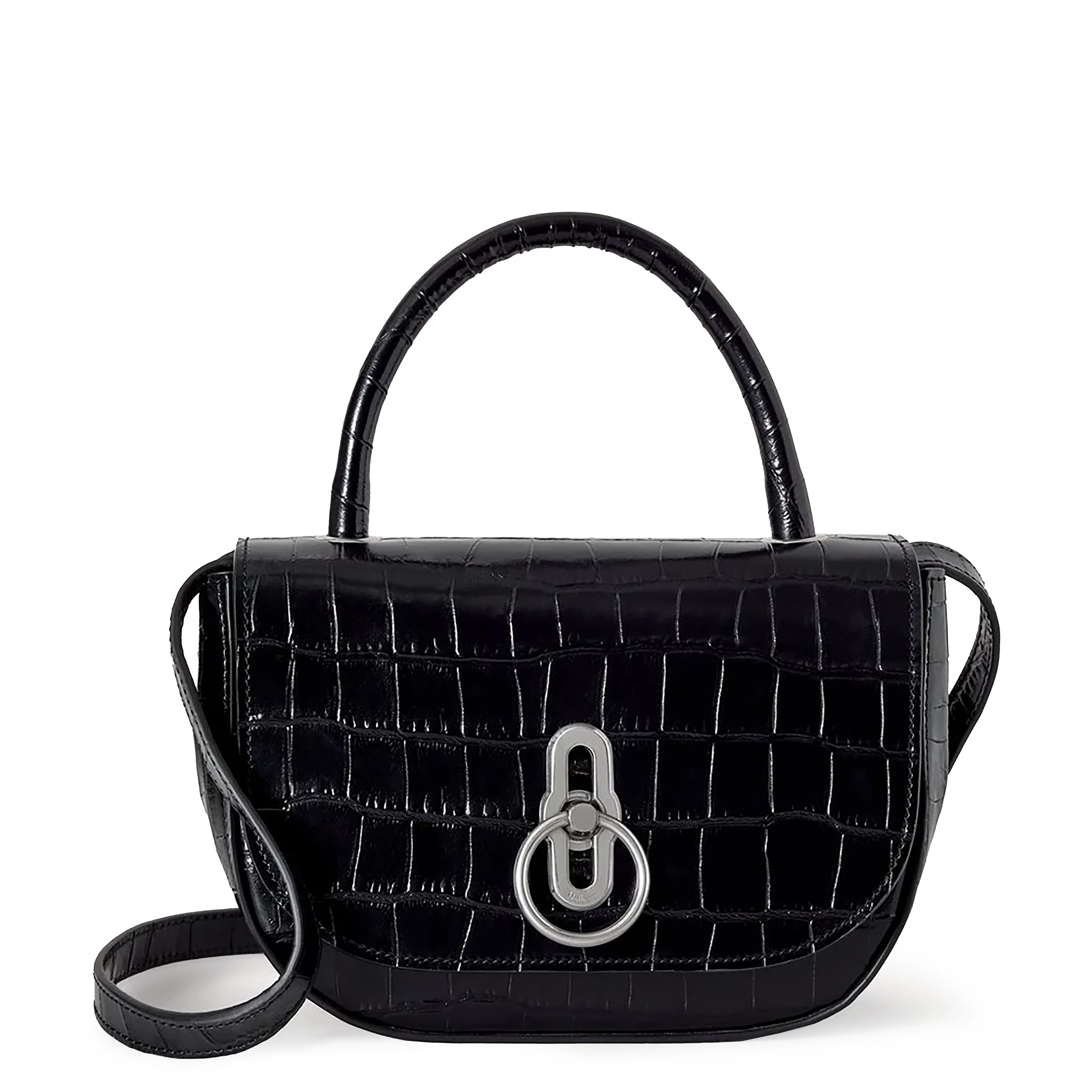 Mulberry Small Amberley Croc Print Bag Black