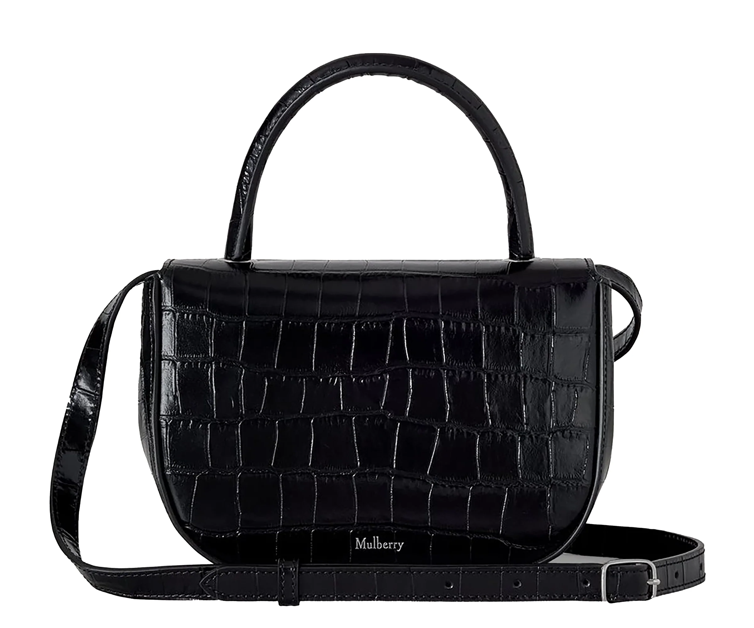 Mulberry Small Amberley Croc Print Bag Black - Image 2