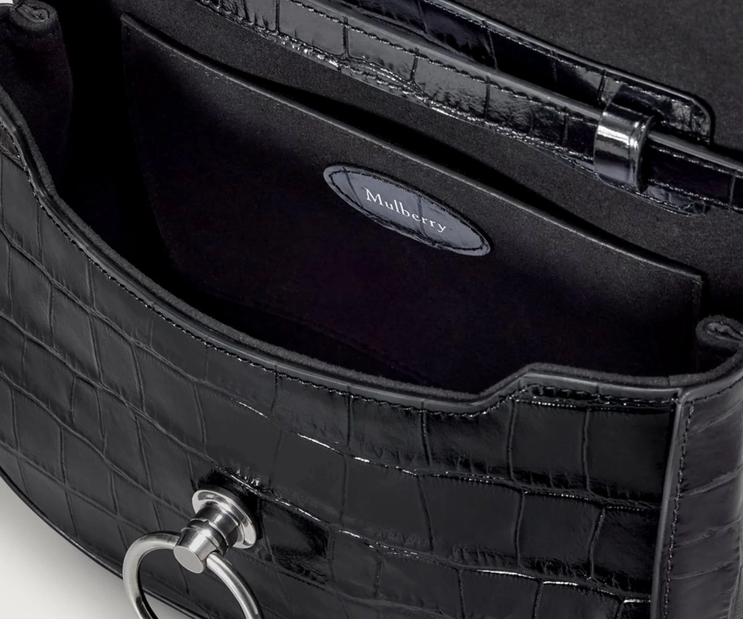 Mulberry Small Amberley Croc Print Bag Black - Image 3