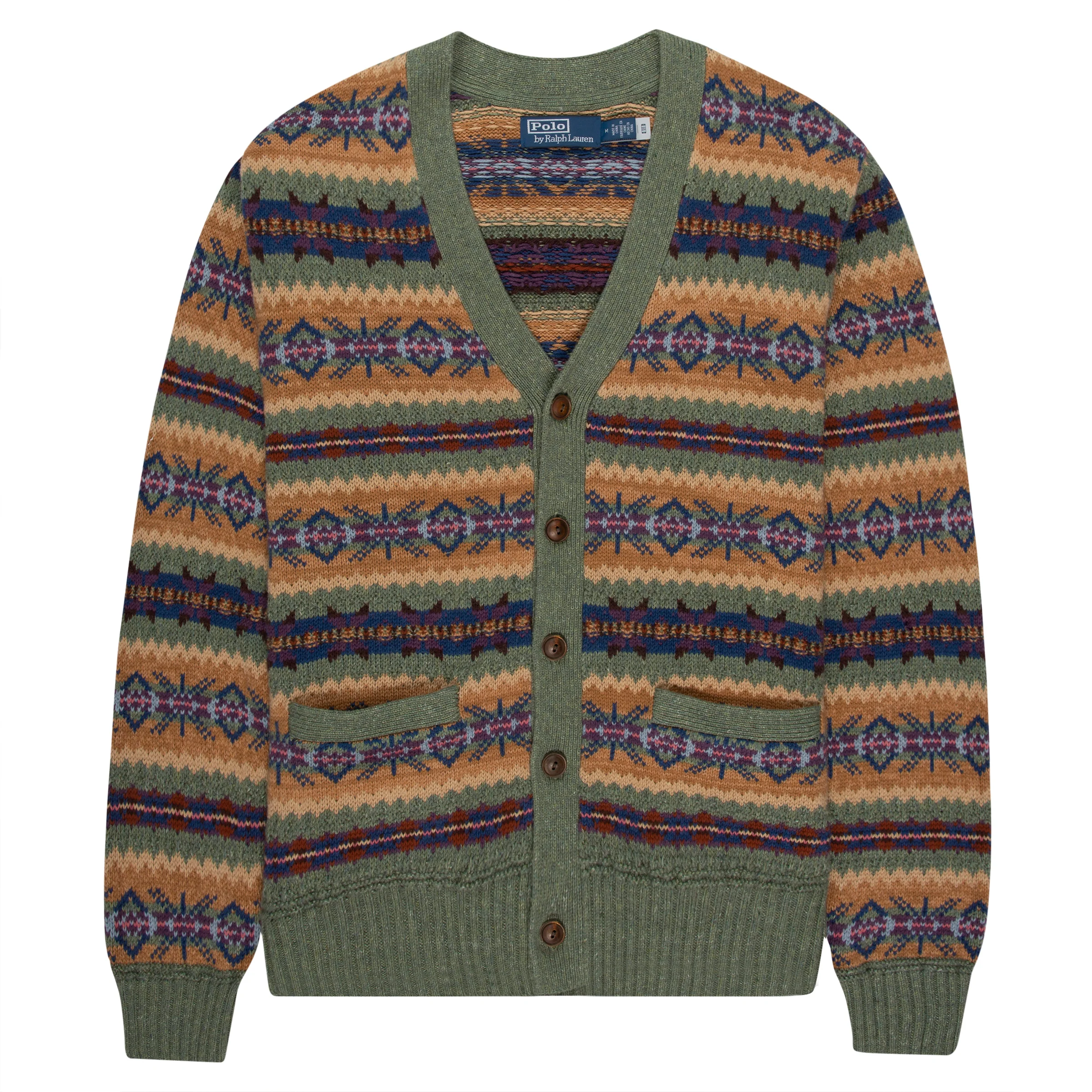 Ralph Lauren Green Multi Fair Isle Cotton Blend Cardigan