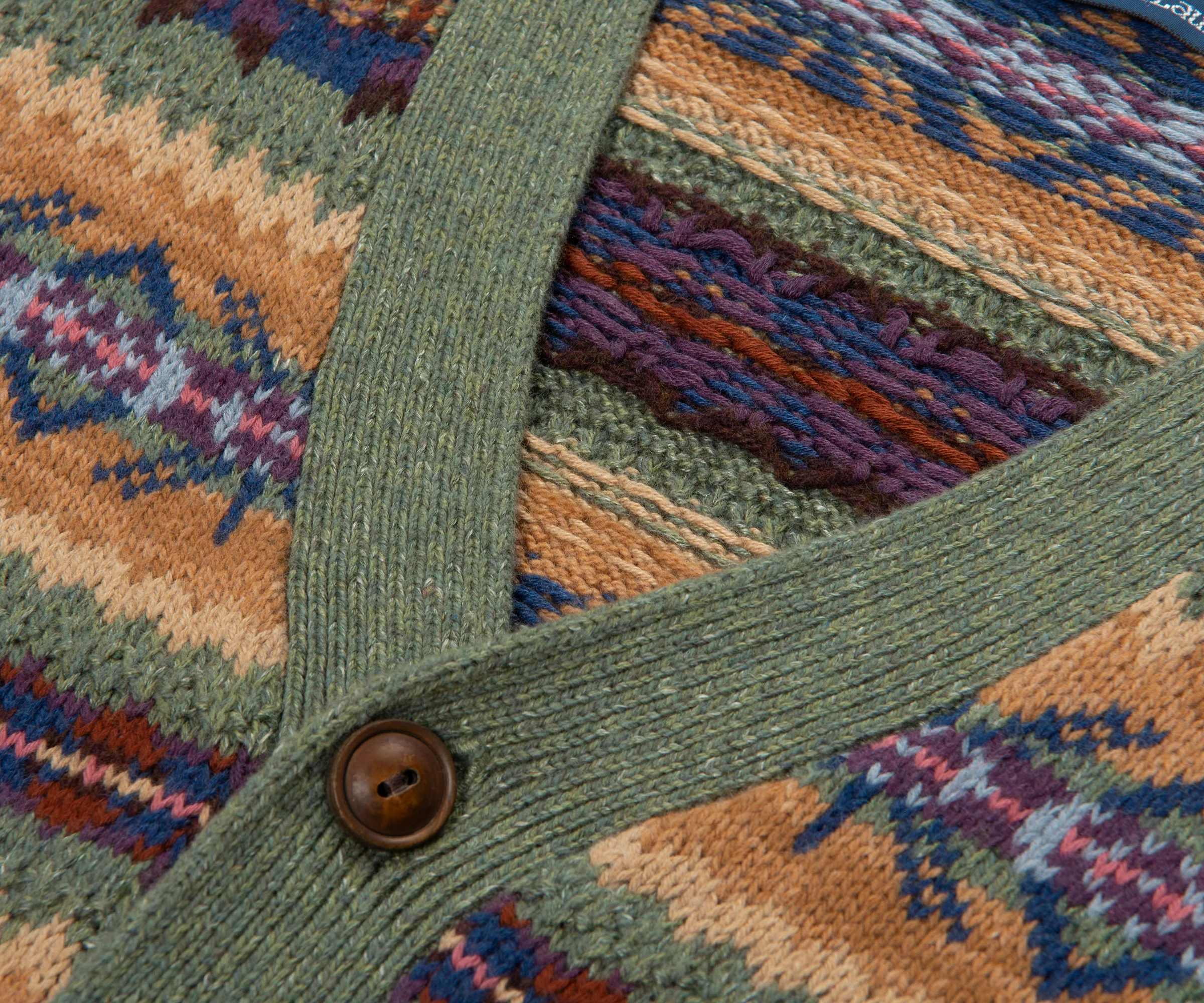 Ralph Lauren Green Multi Fair Isle Cotton Blend Cardigan - Image 3