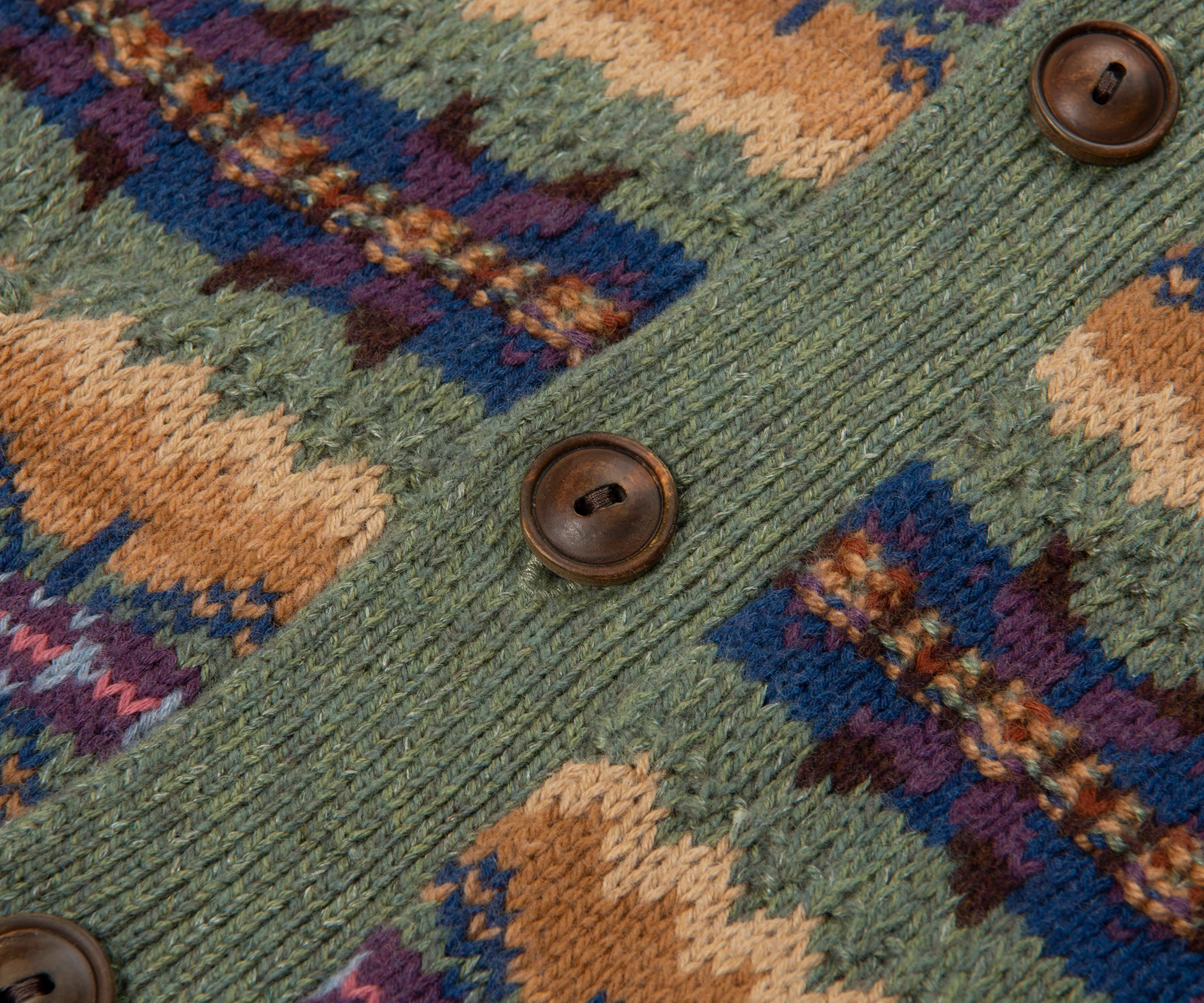 Ralph Lauren Green Multi Fair Isle Cotton Blend Cardigan - Image 4