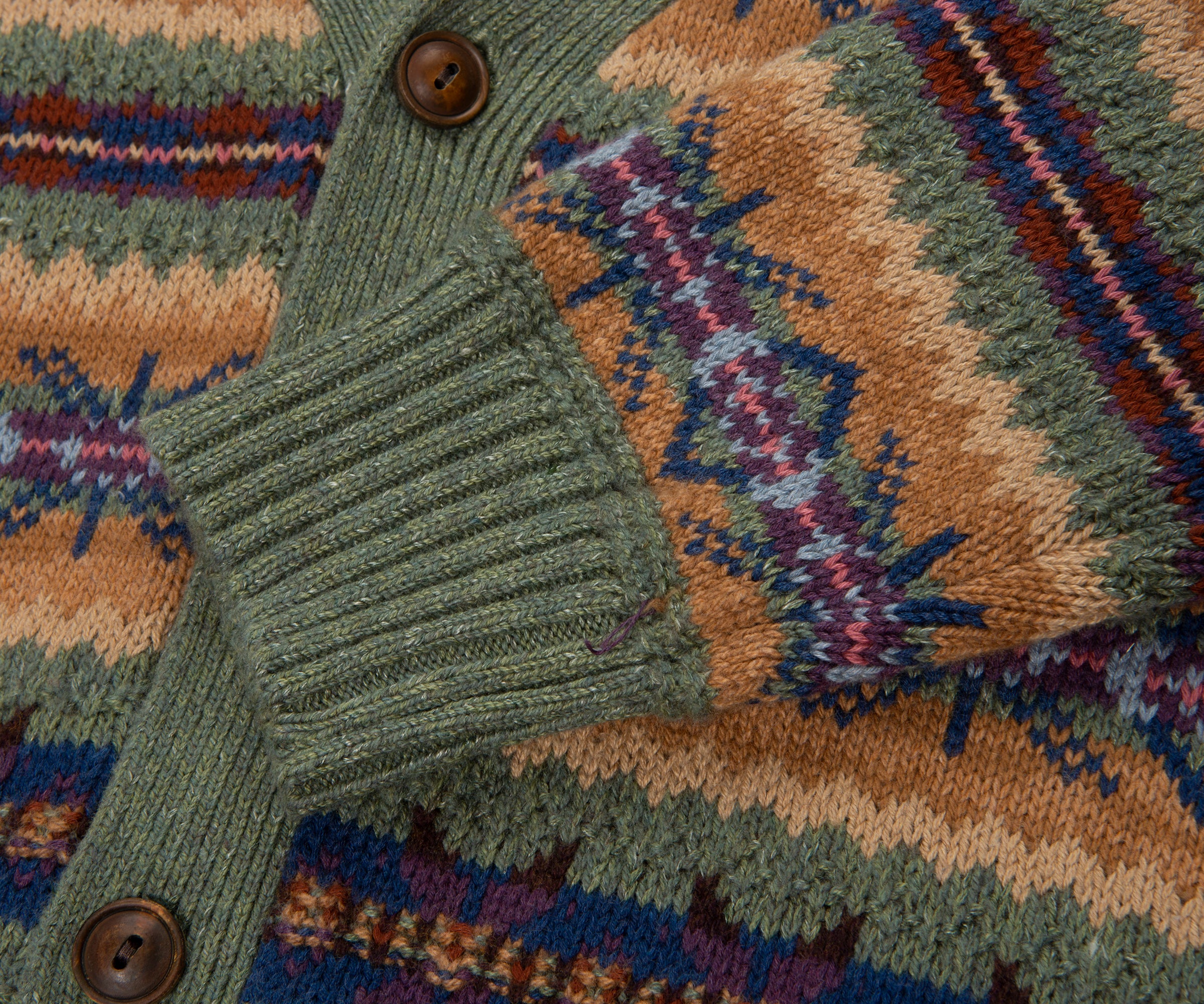 Ralph Lauren Green Multi Fair Isle Cotton Blend Cardigan - Image 6