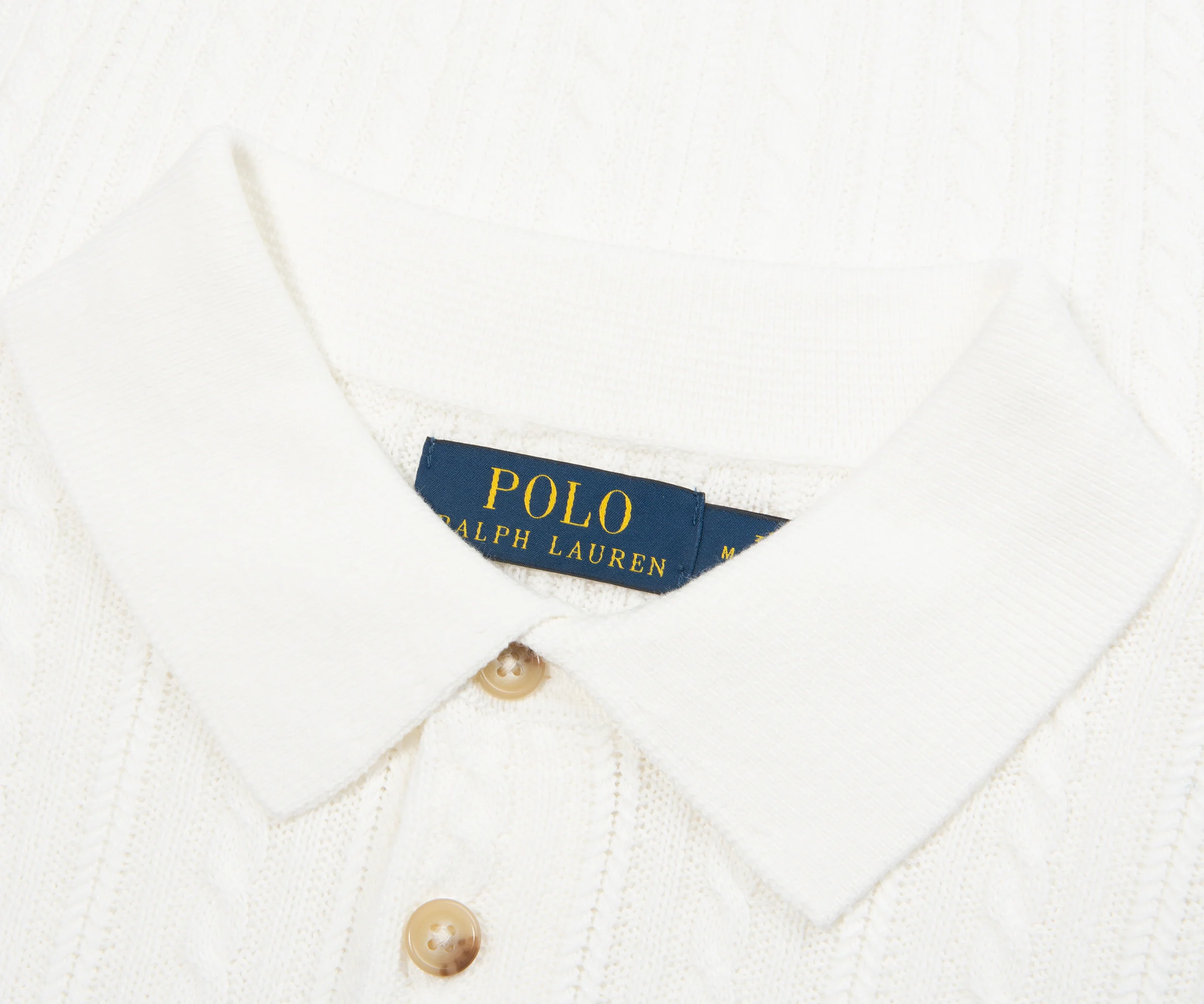 Ralph Lauren White Cable Knit SS Polo - Image 2