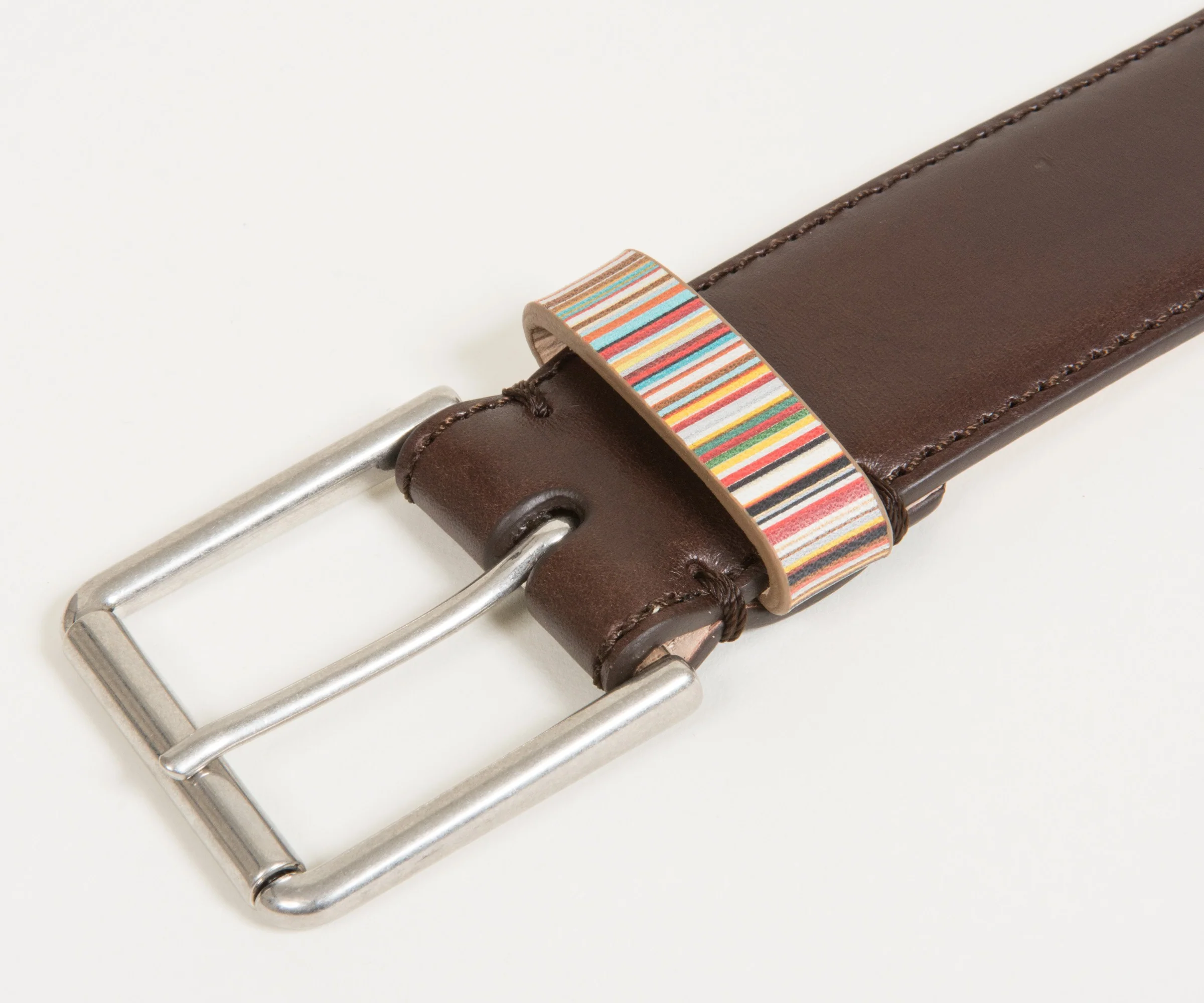 Paul Smith Signature Multi Stripe Keeper Belt Chocolate Brown - Image 2