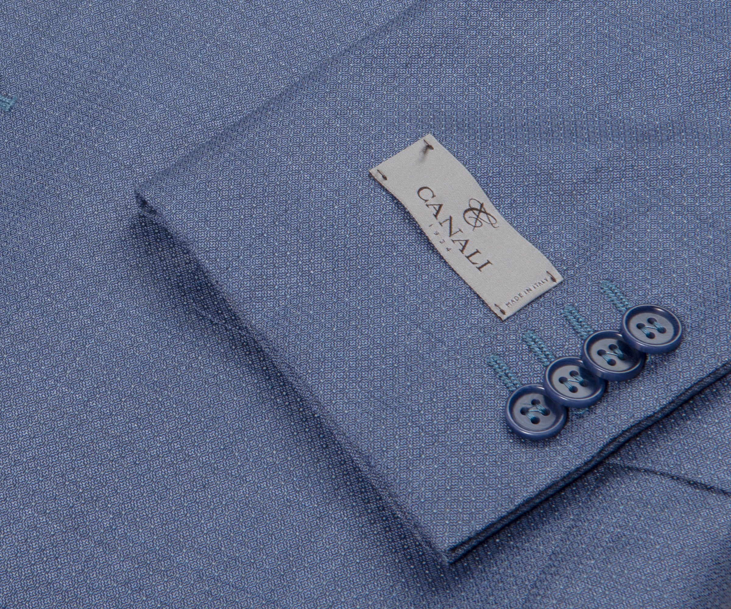 Canali Slim Fit Textured Wool 2 Button Suit Summer Blue - Image 3