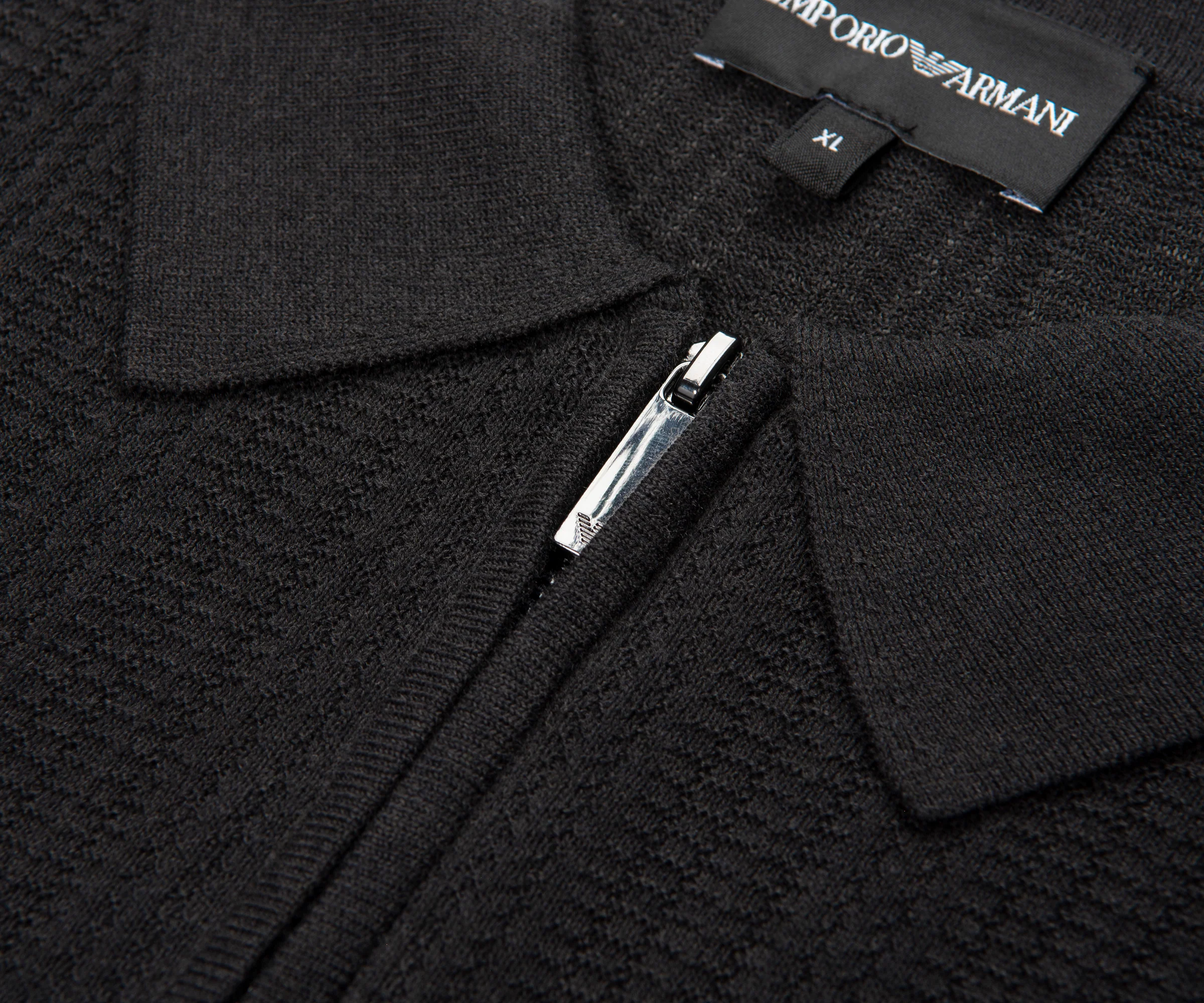 Armani Dark Grey Waffle 1/4 Zip Knitted Polo - Image 3