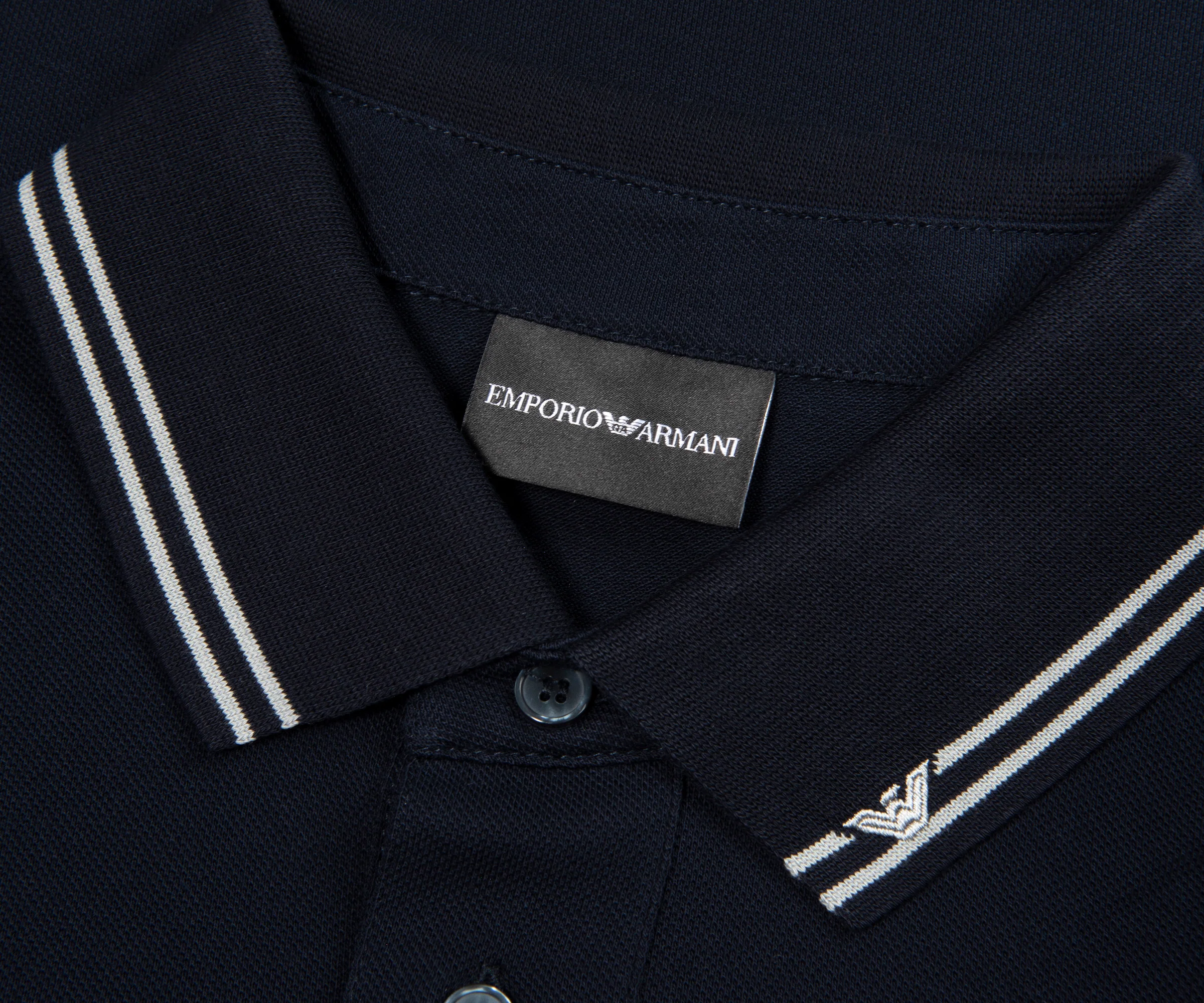 Armani Navy Collar Logo Trim Polo - Image 2