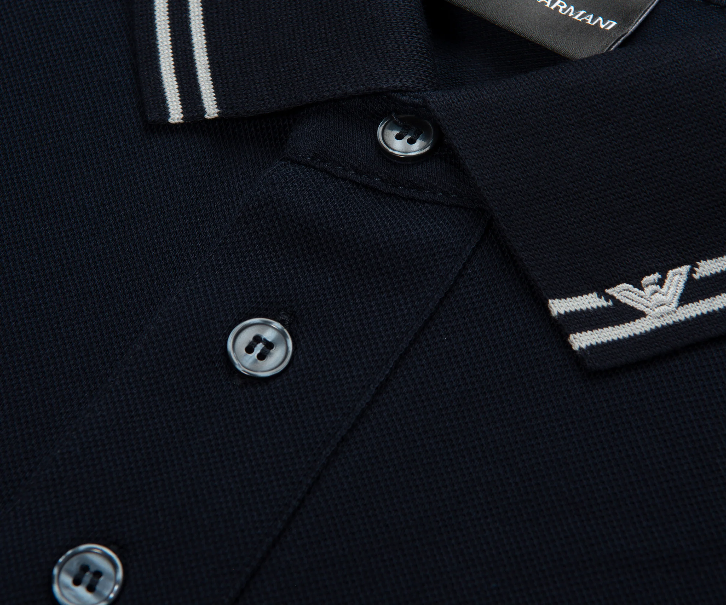Armani Navy Collar Logo Trim Polo - Image 3