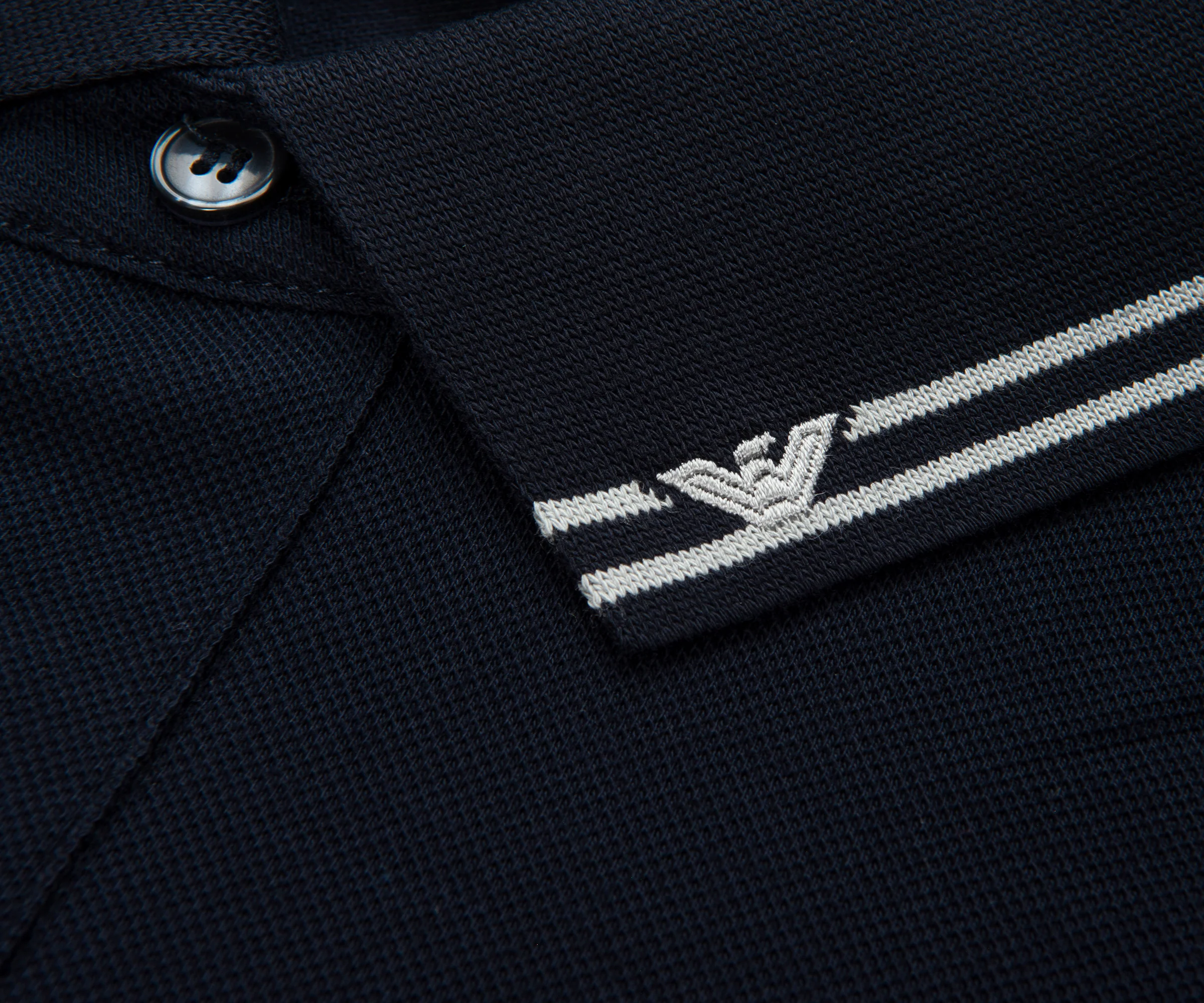 Armani Navy Collar Logo Trim Polo - Image 4