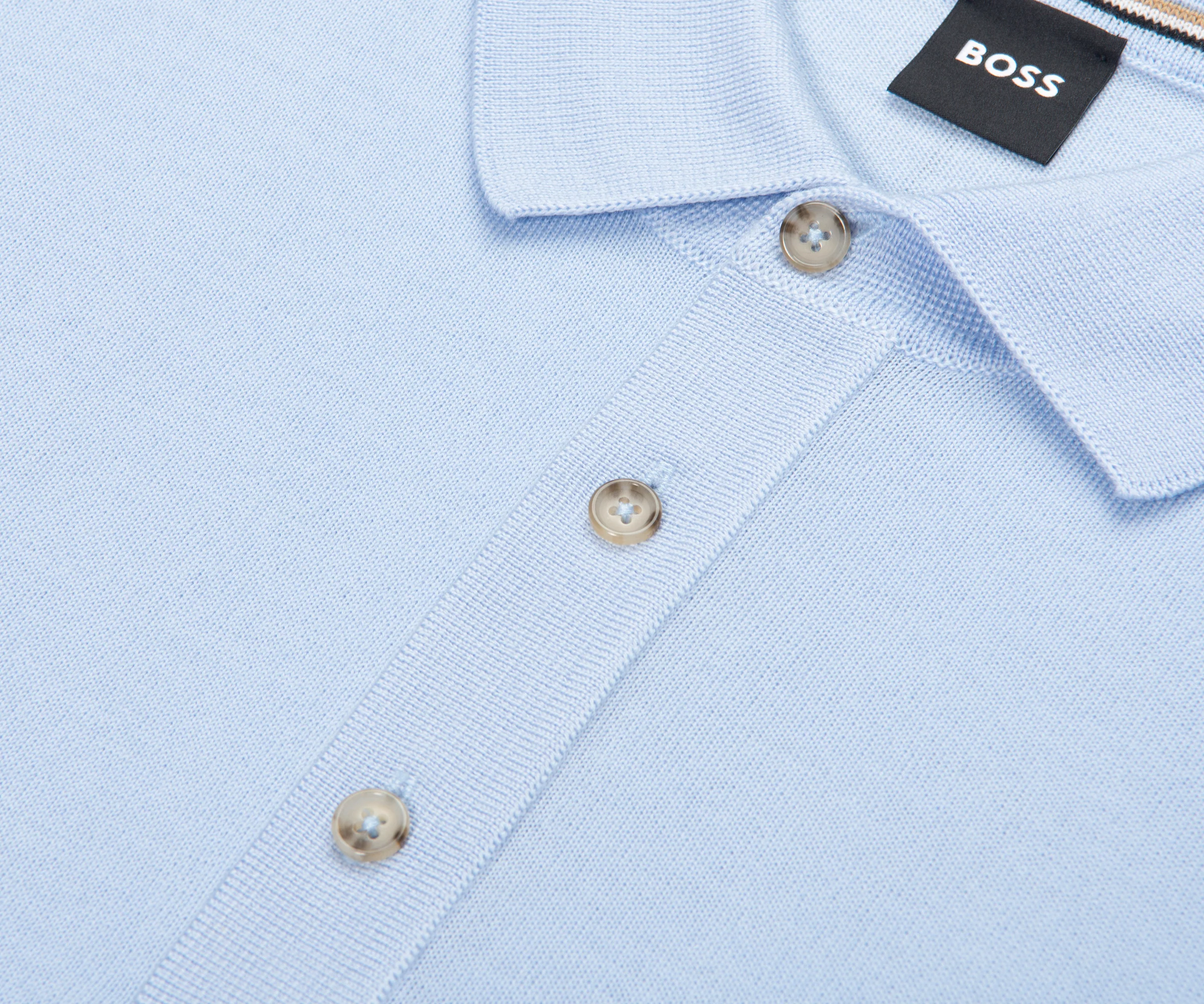 Boss H Nolano Light Blue Knitted SS Polo - Image 3