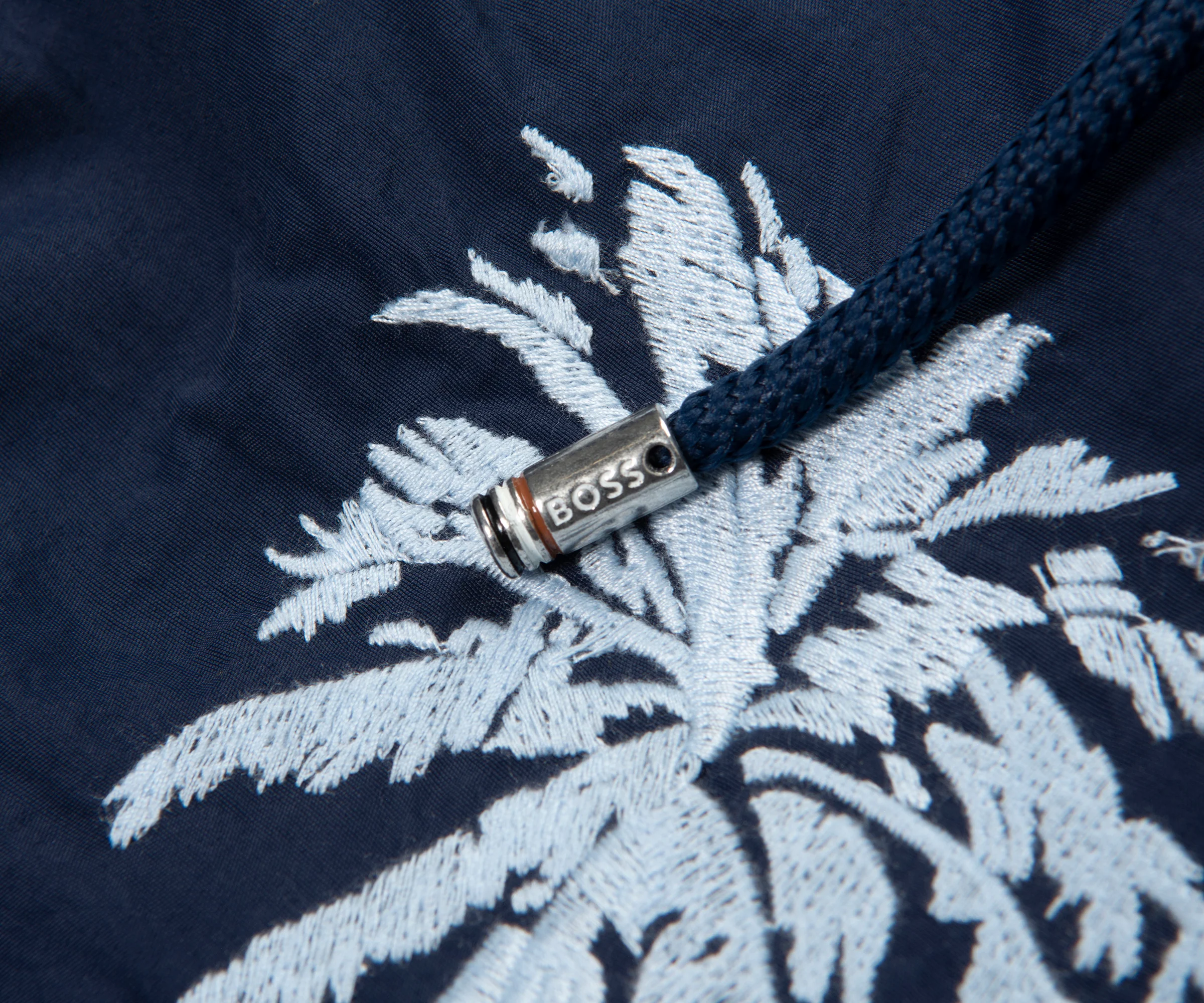 Boss Navy Palm Tree Embroidered Swim Shorts - Image 3