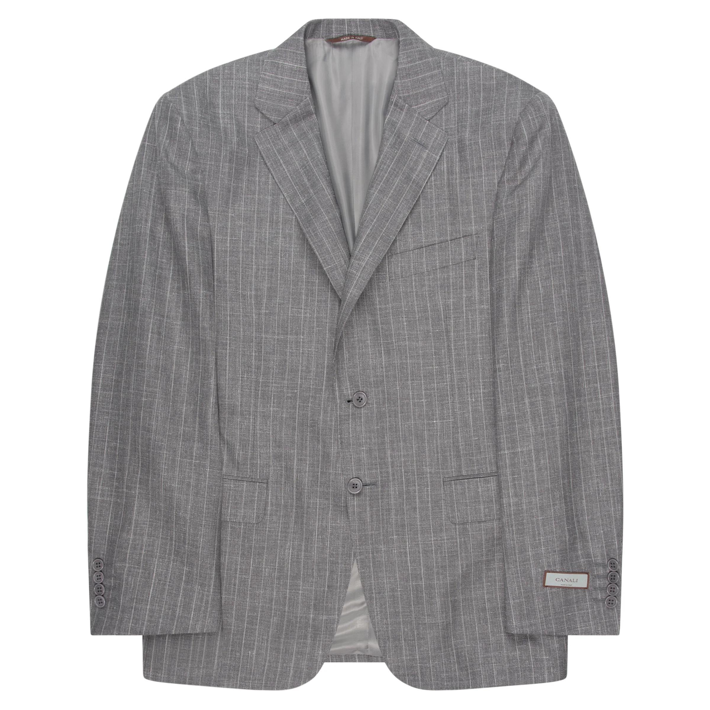 Canali Grey Fine Stripe Wool Silk Linen Suit