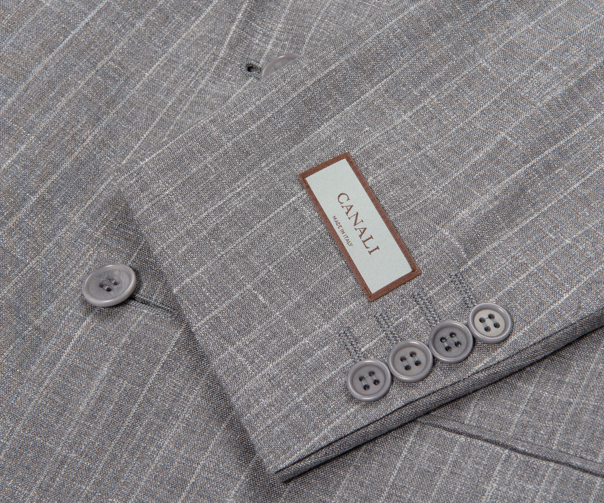 Canali Grey Fine Stripe Wool Silk Linen Suit - Image 5