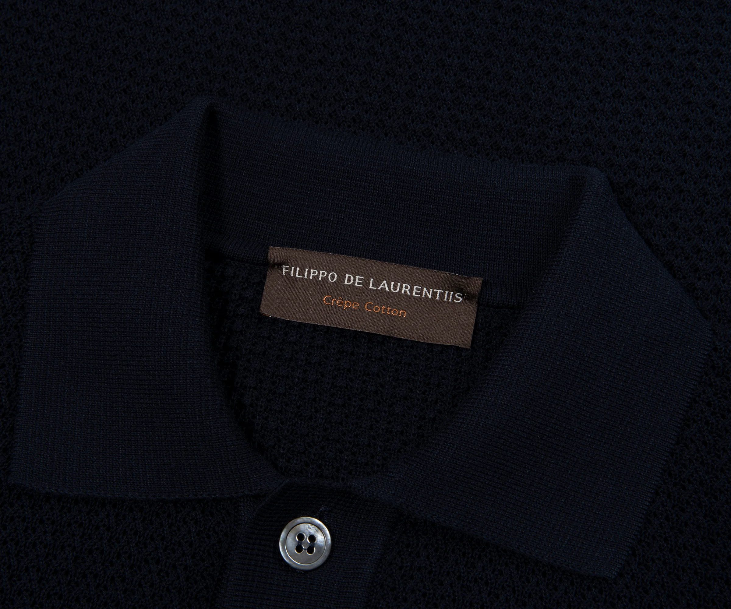Filippo Navy Woven Full Button Polo - Image 2
