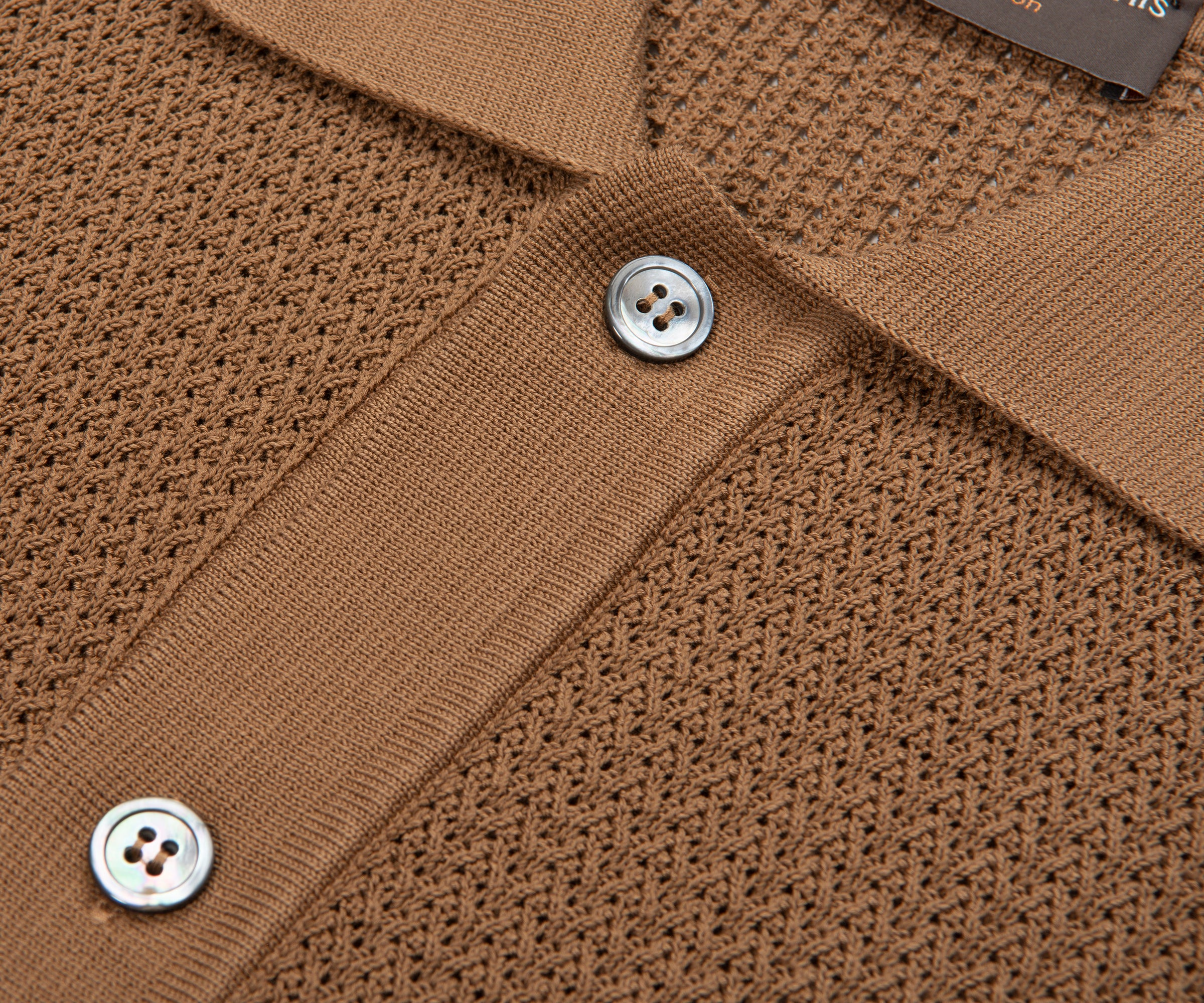 Filippo Rust Woven Full Button Polo - Image 3