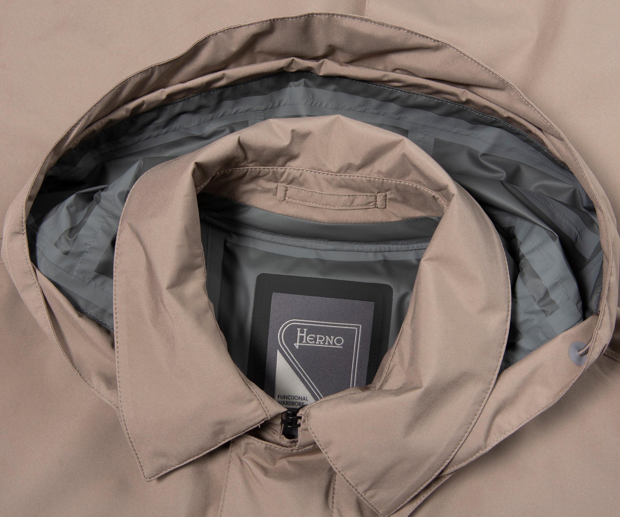 Herno Taupe Hooded Waterproof 3/4 Jacket - Image 2
