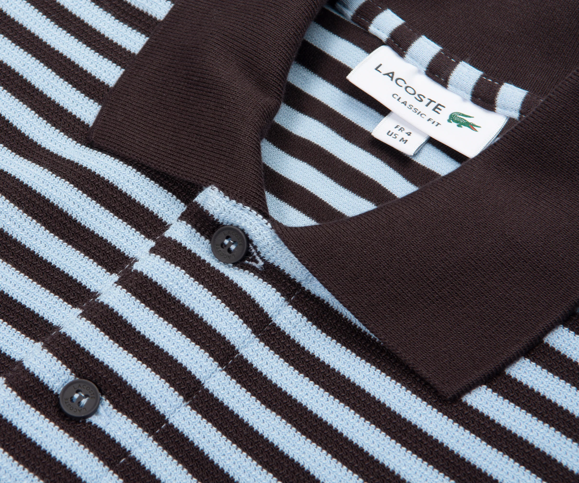 Lacoste Brown/Blue Knitted Striped Polo - Image 3