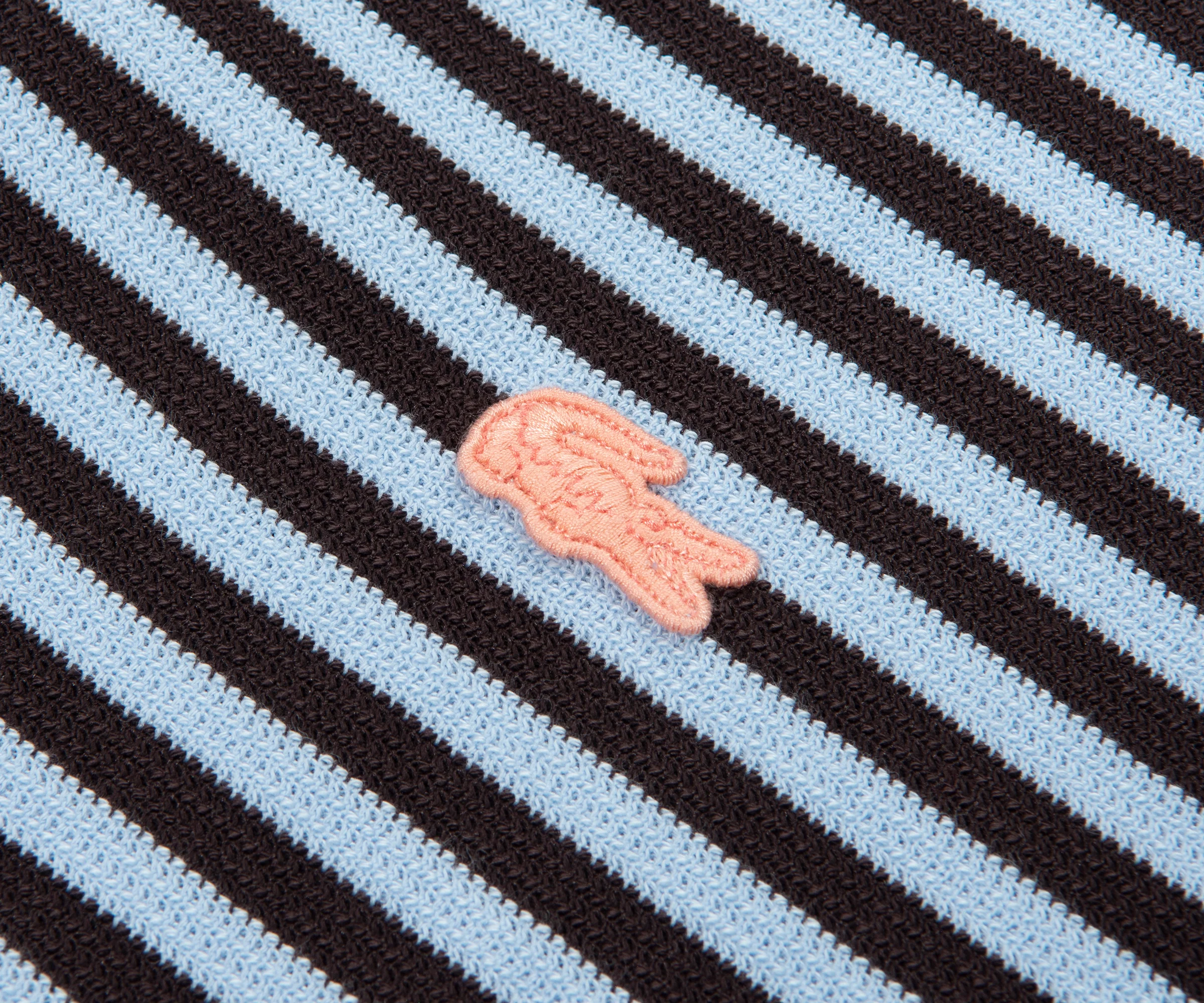 Lacoste Brown/Blue Knitted Striped Polo - Image 4