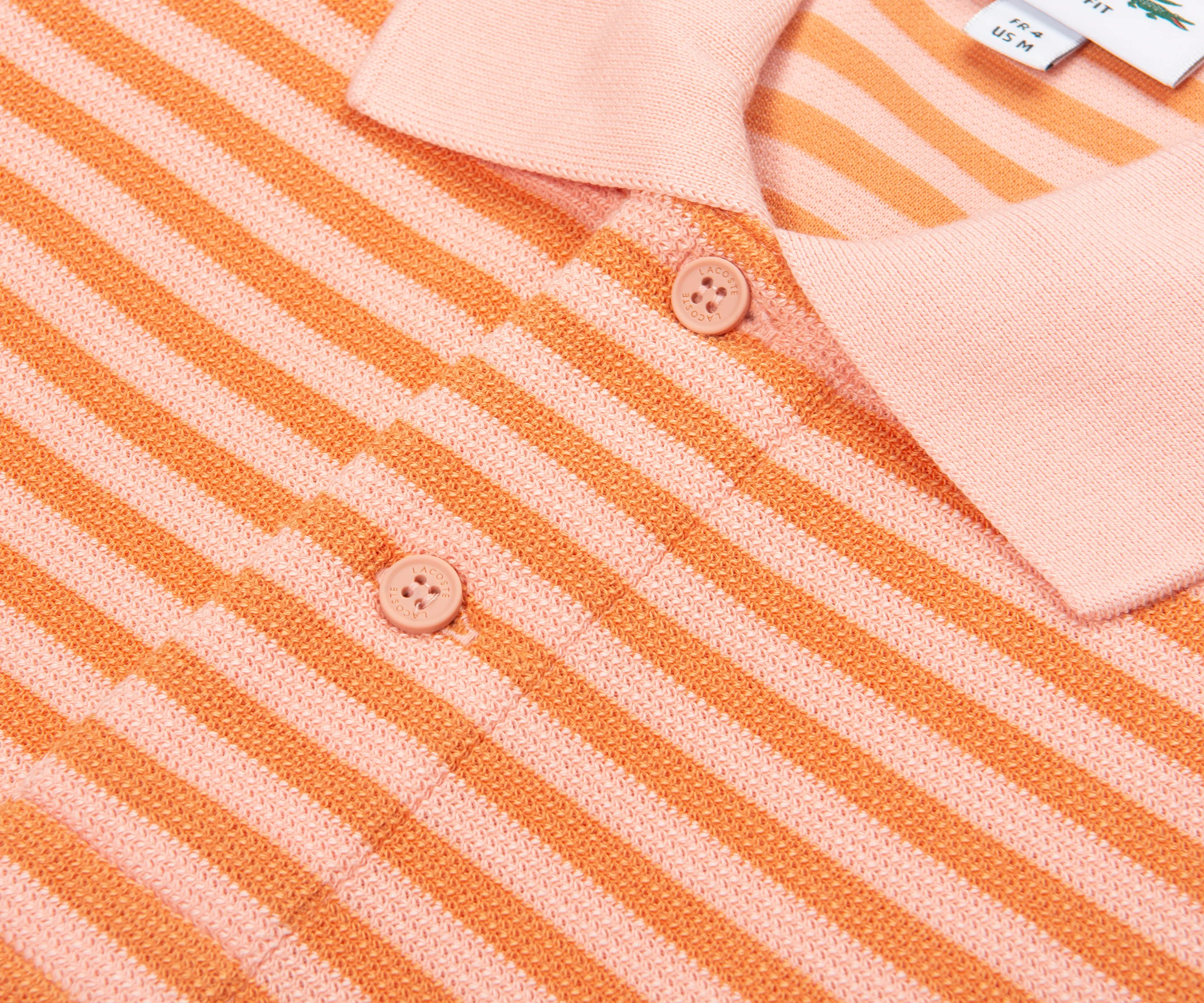 Lacoste Orange/Peach Knitted Striped Polo - Image 3