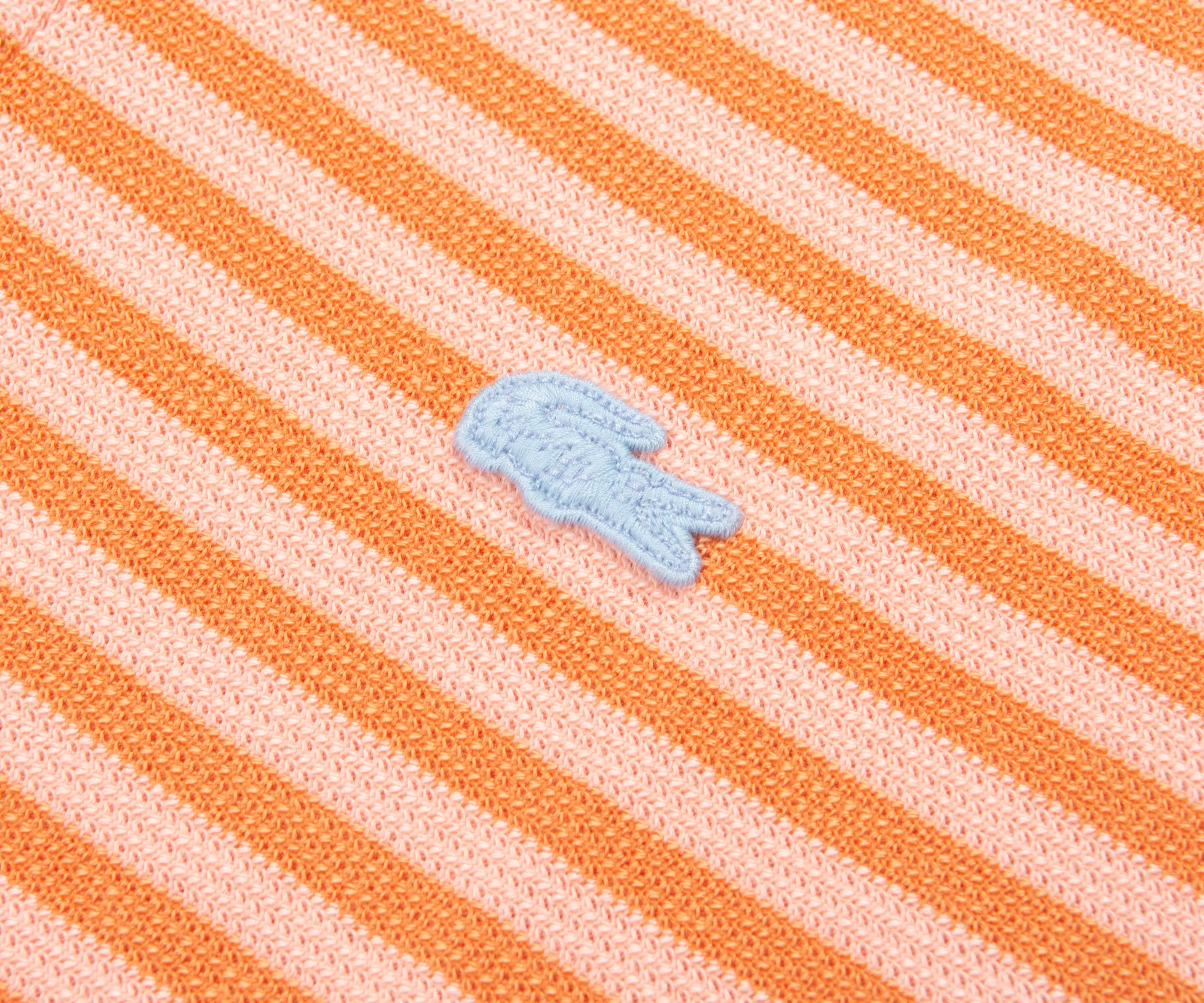 Lacoste Orange/Peach Knitted Striped Polo - Image 4