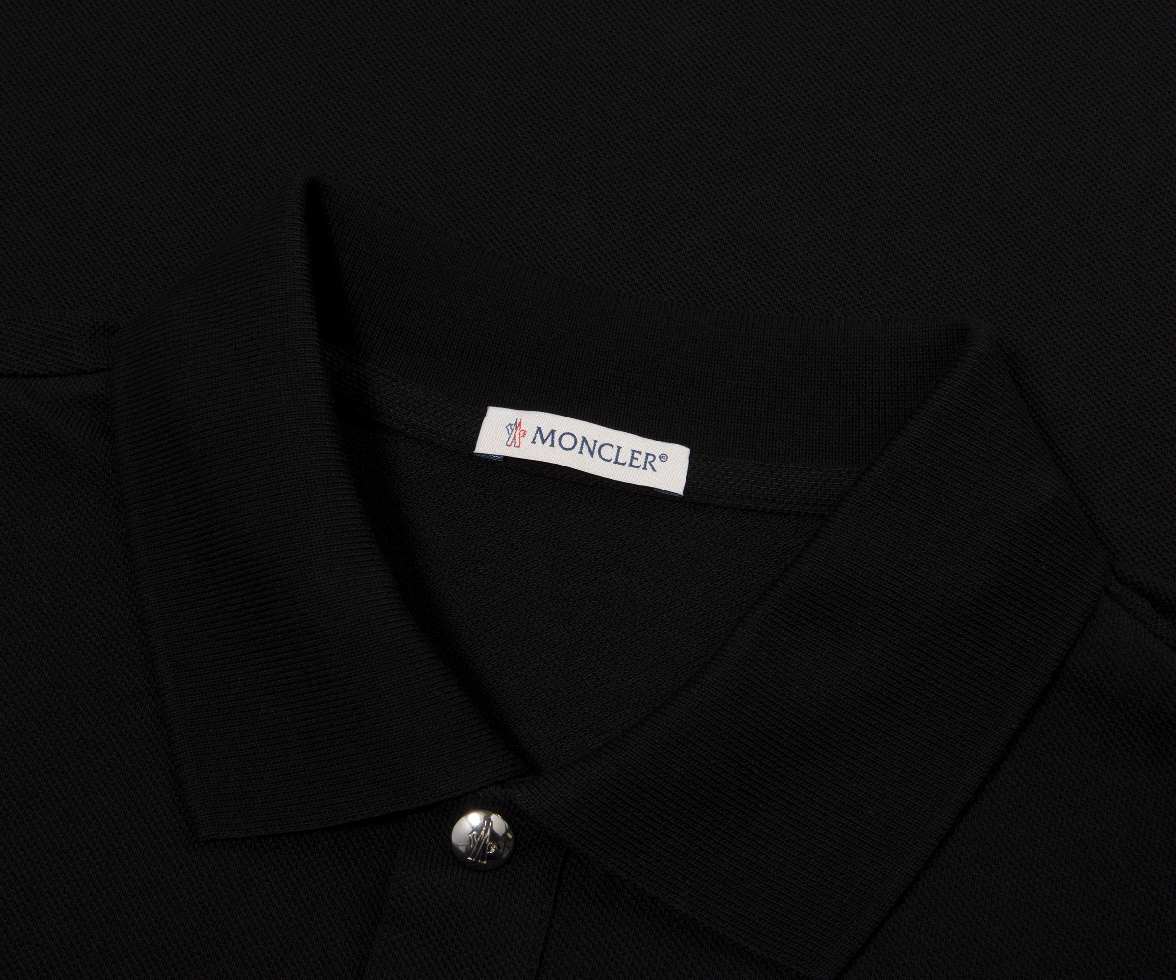 Moncler Black Leather Badge Silver Button Polo - Image 2