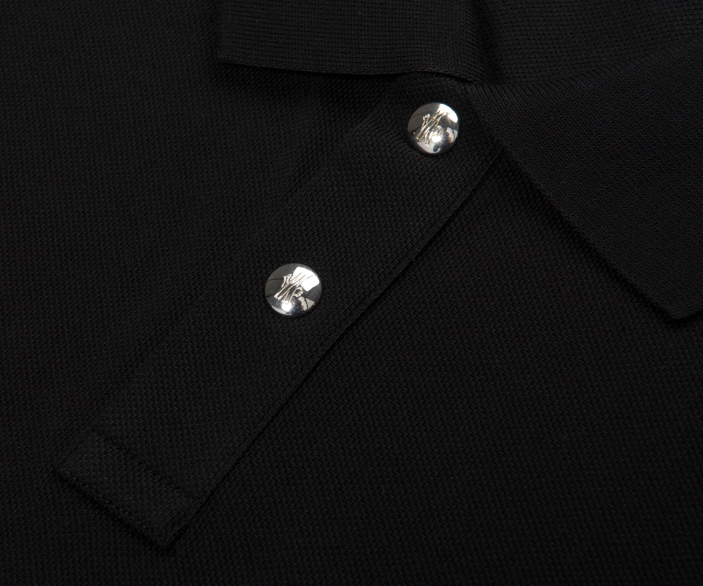 Moncler Black Leather Badge Silver Button Polo - Image 3