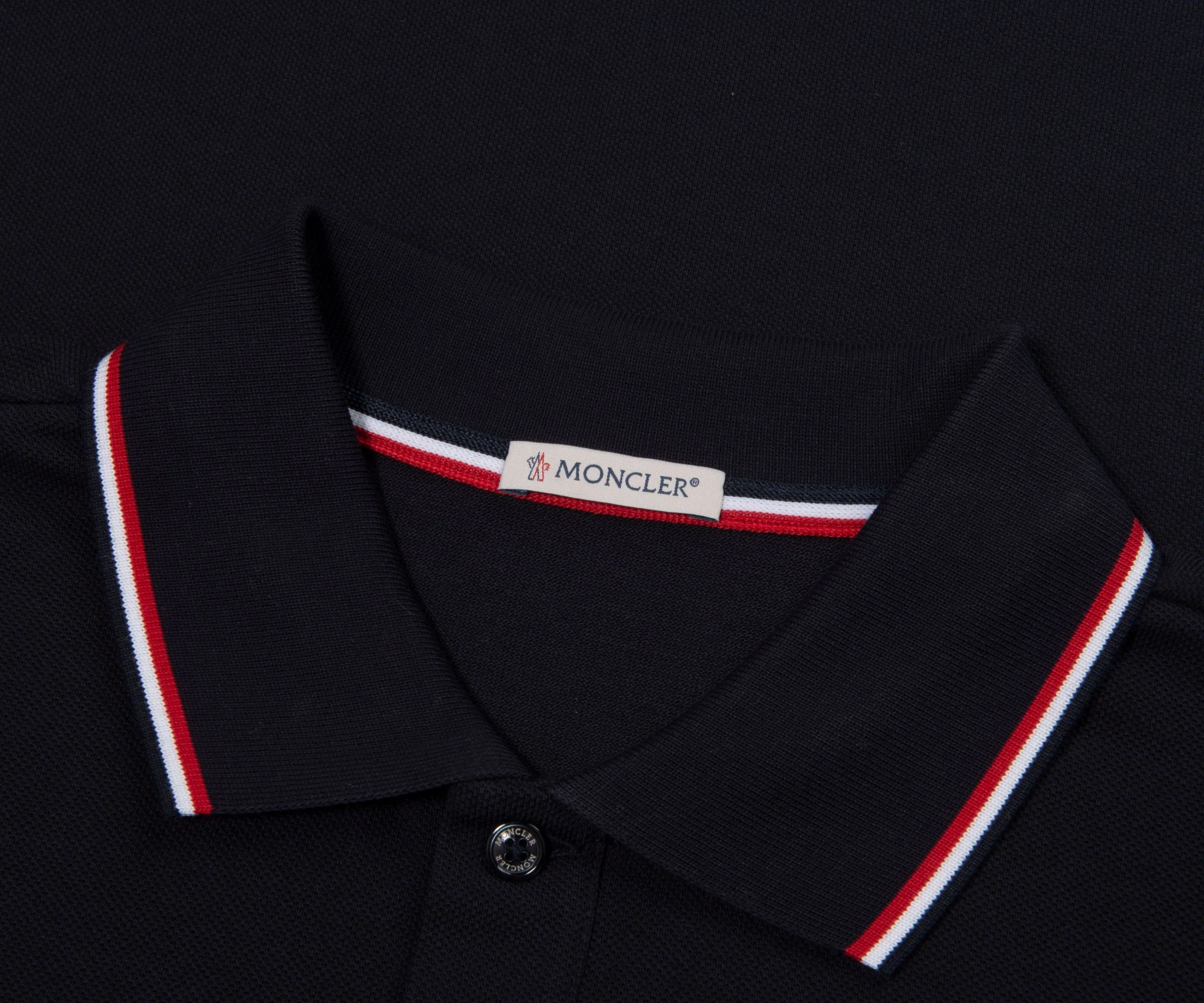 Moncler Classic Navy Tricolour-Trimmed Polo - Image 2
