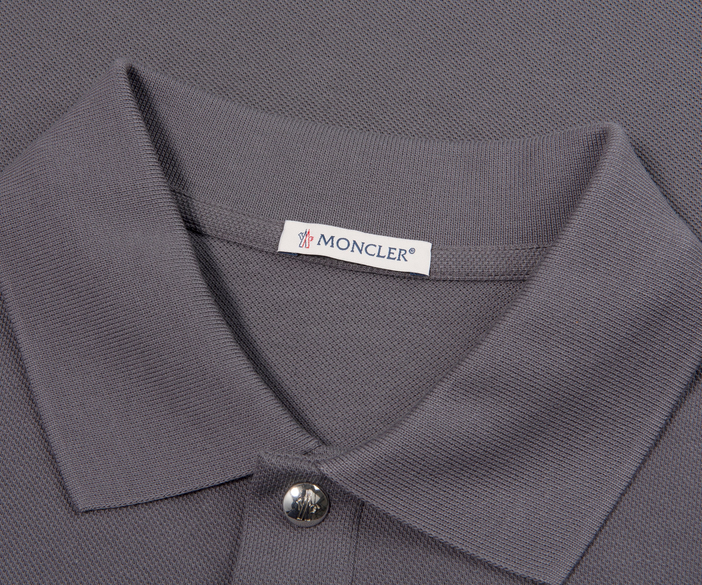 Moncler Grey Leather Badge Silver Button Polo - Image 2