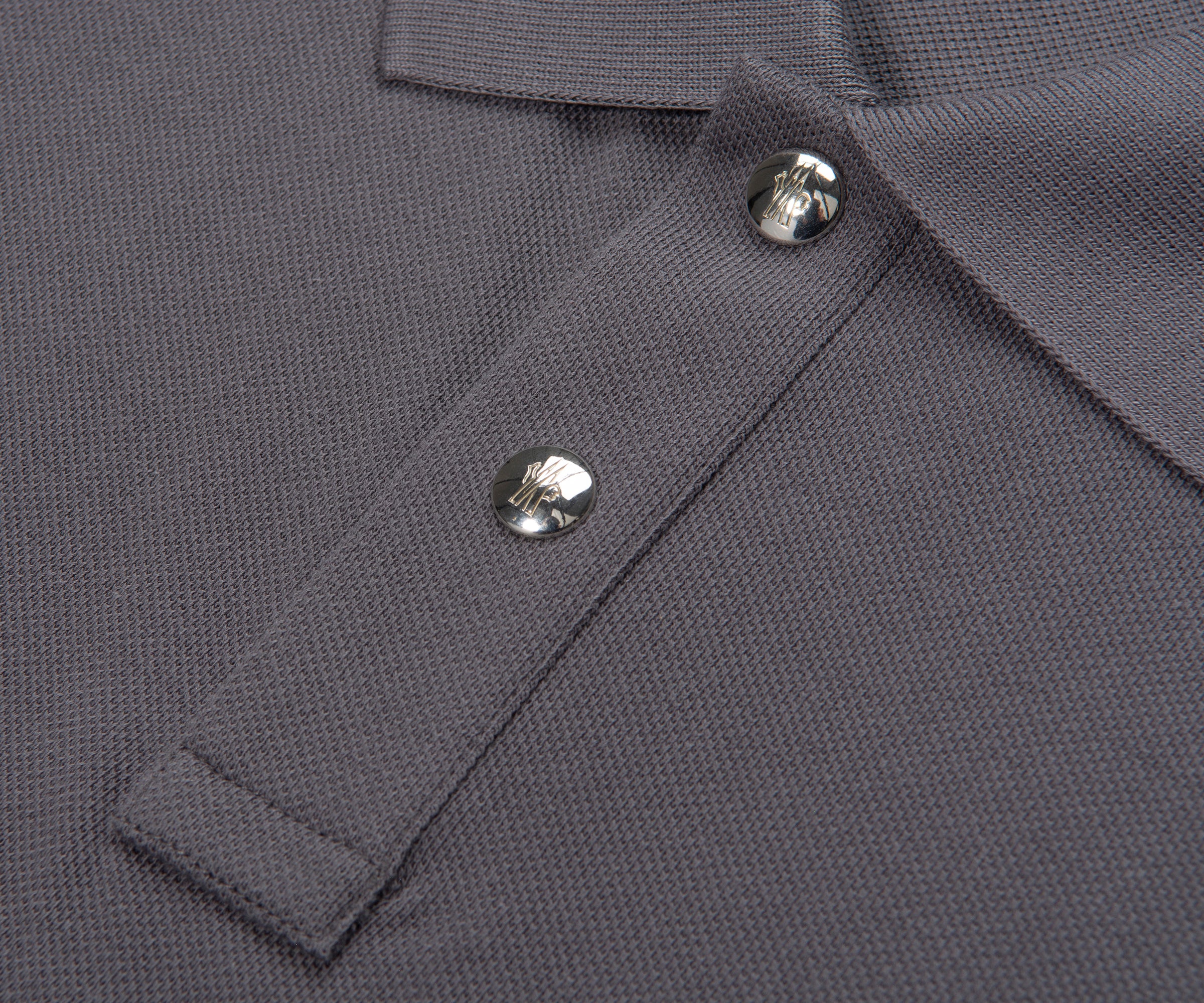 Moncler Grey Leather Badge Silver Button Polo - Image 3