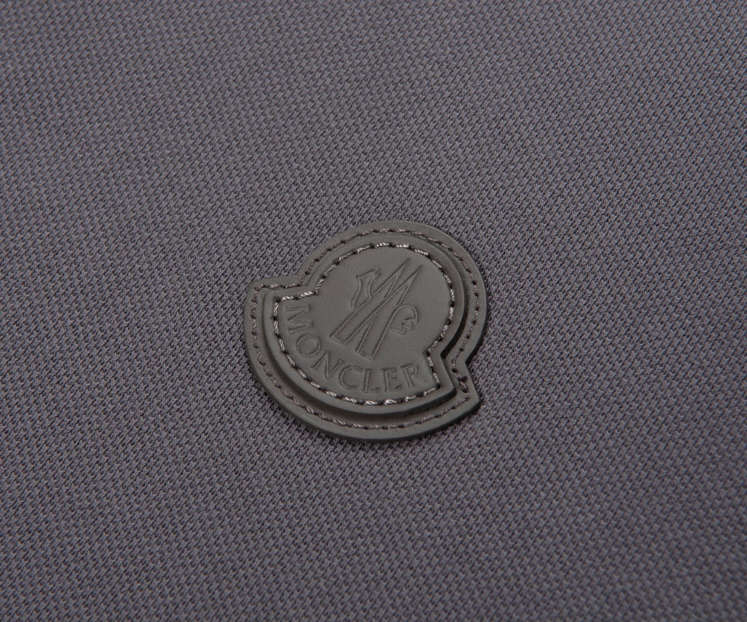 Moncler Grey Leather Badge Silver Button Polo - Image 4